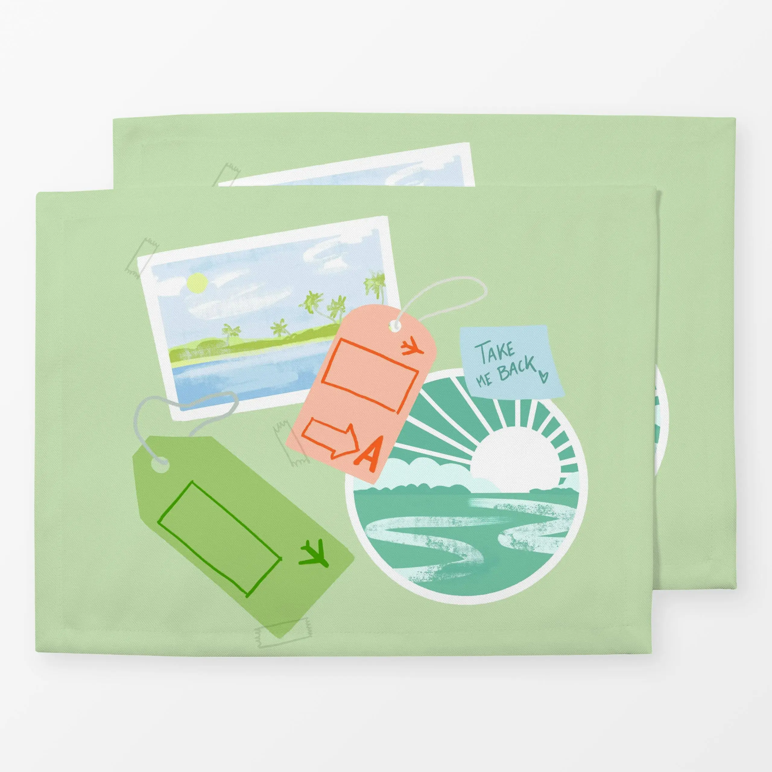 Tischset Sticker Collage Grün - Sommer, Reise - von „Janna Schipper"; Sommer, summer, Camping, Reisen, tickets, Reiselust, K...