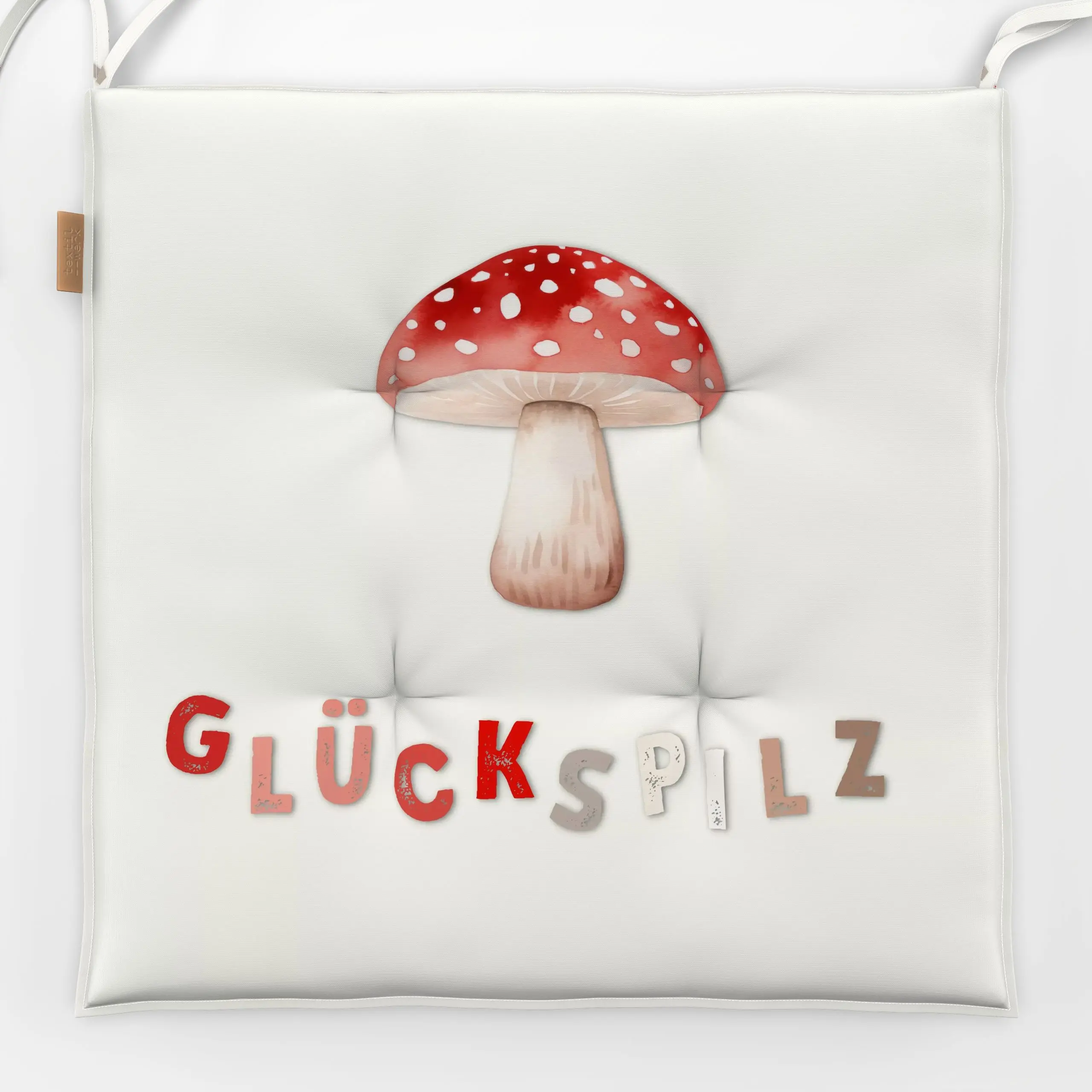 Sitzkissen Glückspilz Fliegenpilz Creme - Herbst, Liebe, Romantik & Pride - von „Monika Strigel"; Punkte, Wald, niedlich, He...