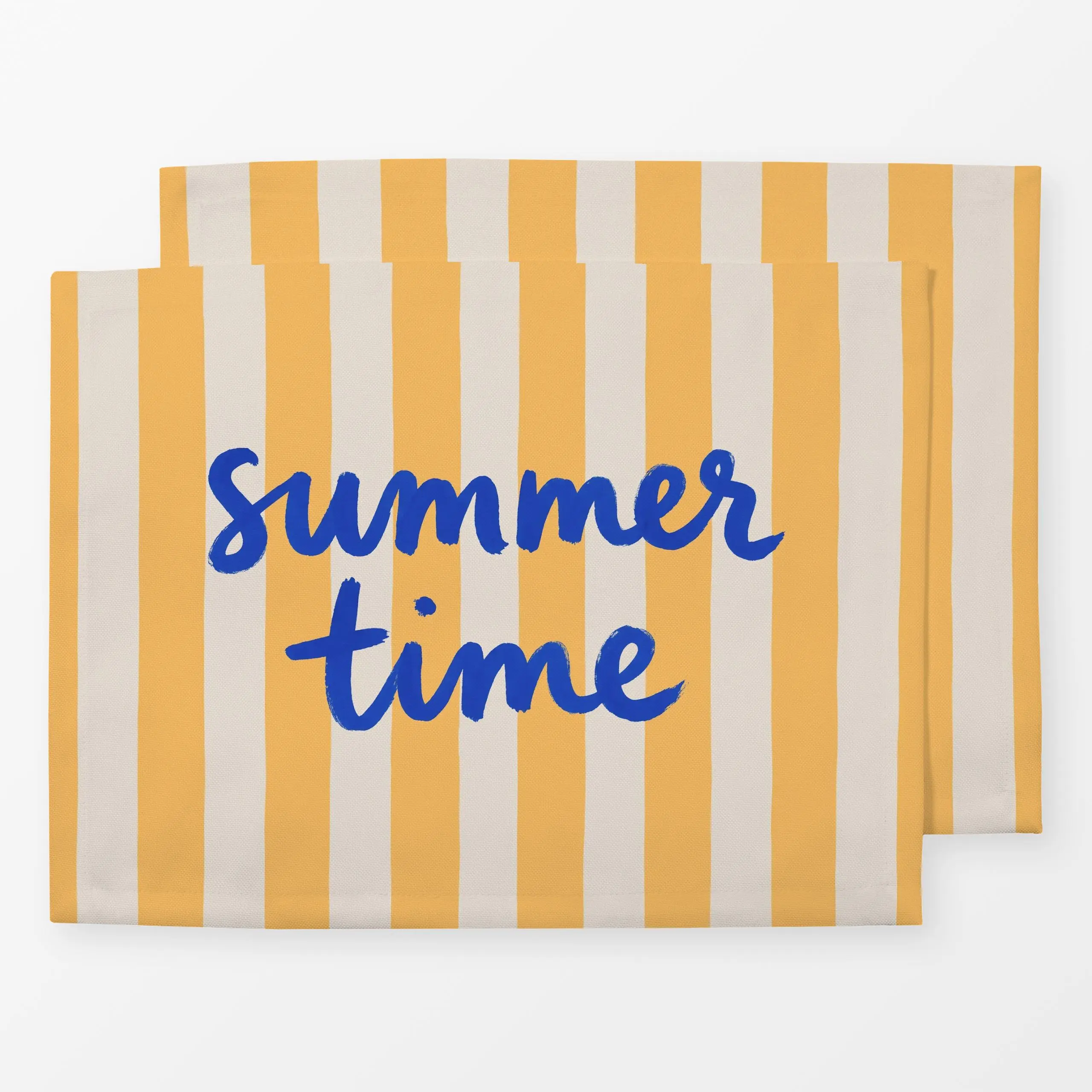 Tischset Summer time Streifen blau - Sommer, Sprüche & Schriftzüge - von „Studio Kesse"; Sommer, gelb, Handschrift, sommerst...