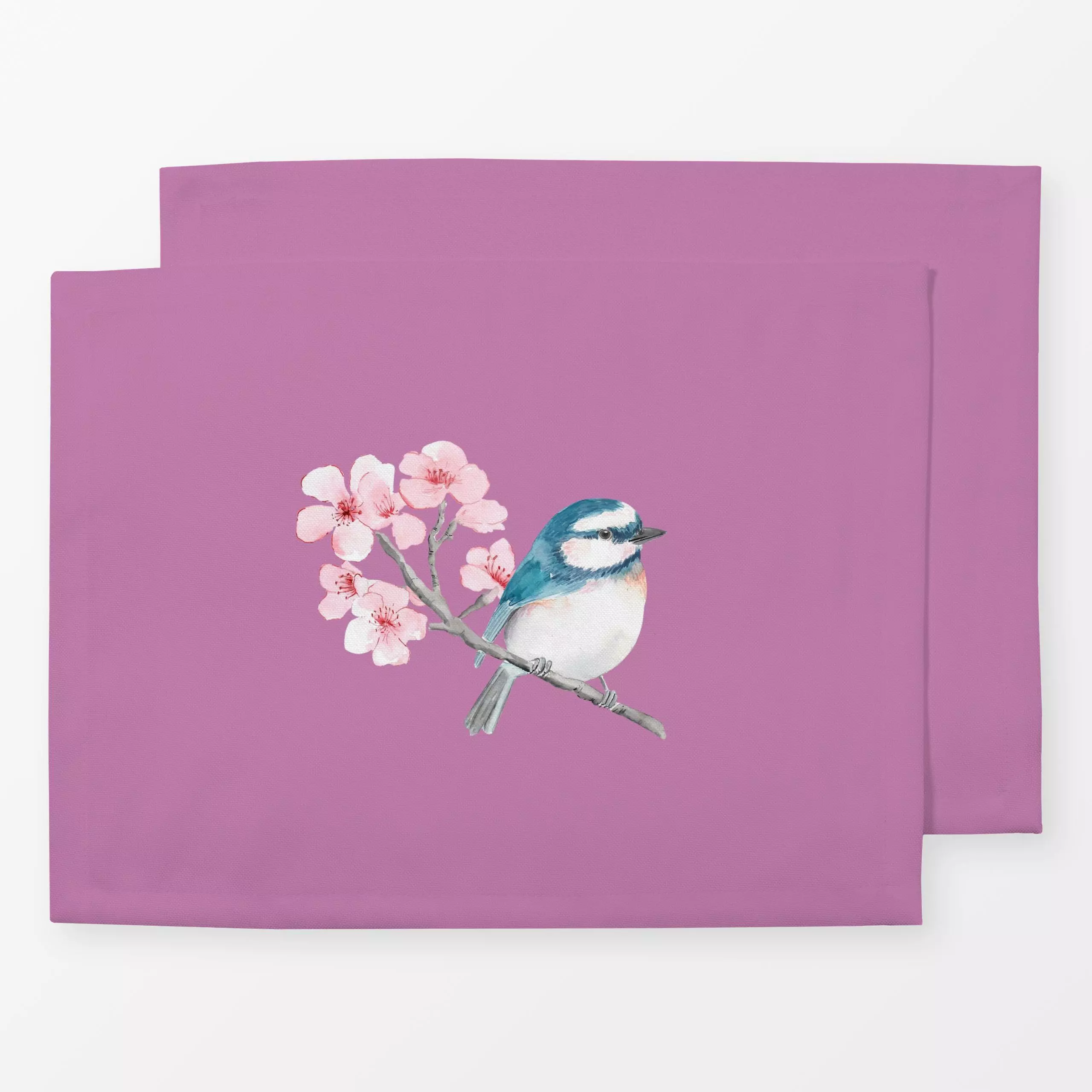 Tischset Vogel auf Zweig pink - Blumen & Florales, Tiere, Pflanzen & Botanik - von „Katrin Graff"; Vogel, Ostern, Fruehling,...