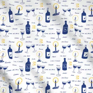Meterware Wein Muster Blau Gelb Weiss