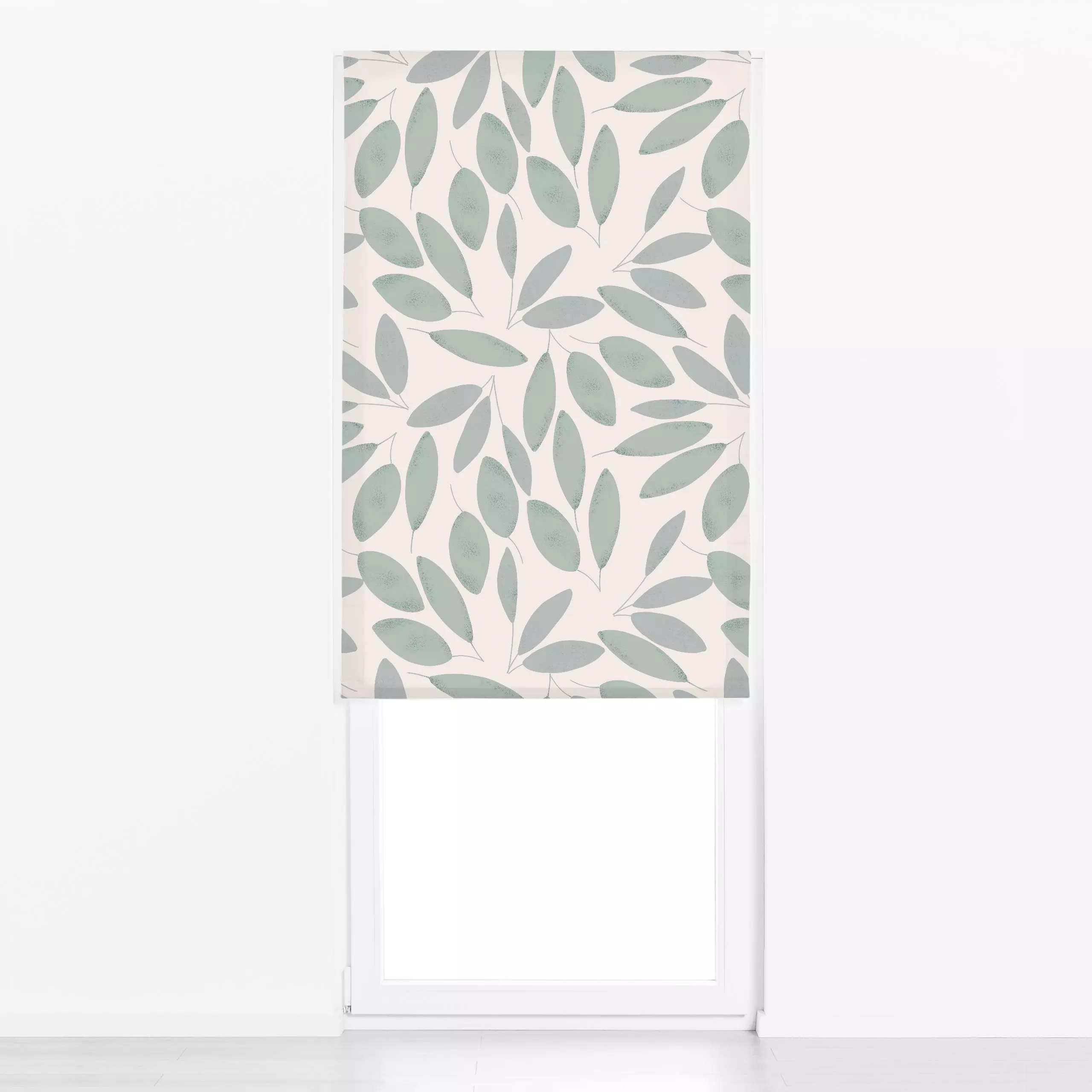 Raffrollo Blätter Blau-Grün - Blumen & Florales, Pflanzen & Botanik - von „Menina Lisboa "; skandinavisch, Blätter, Farmhous...