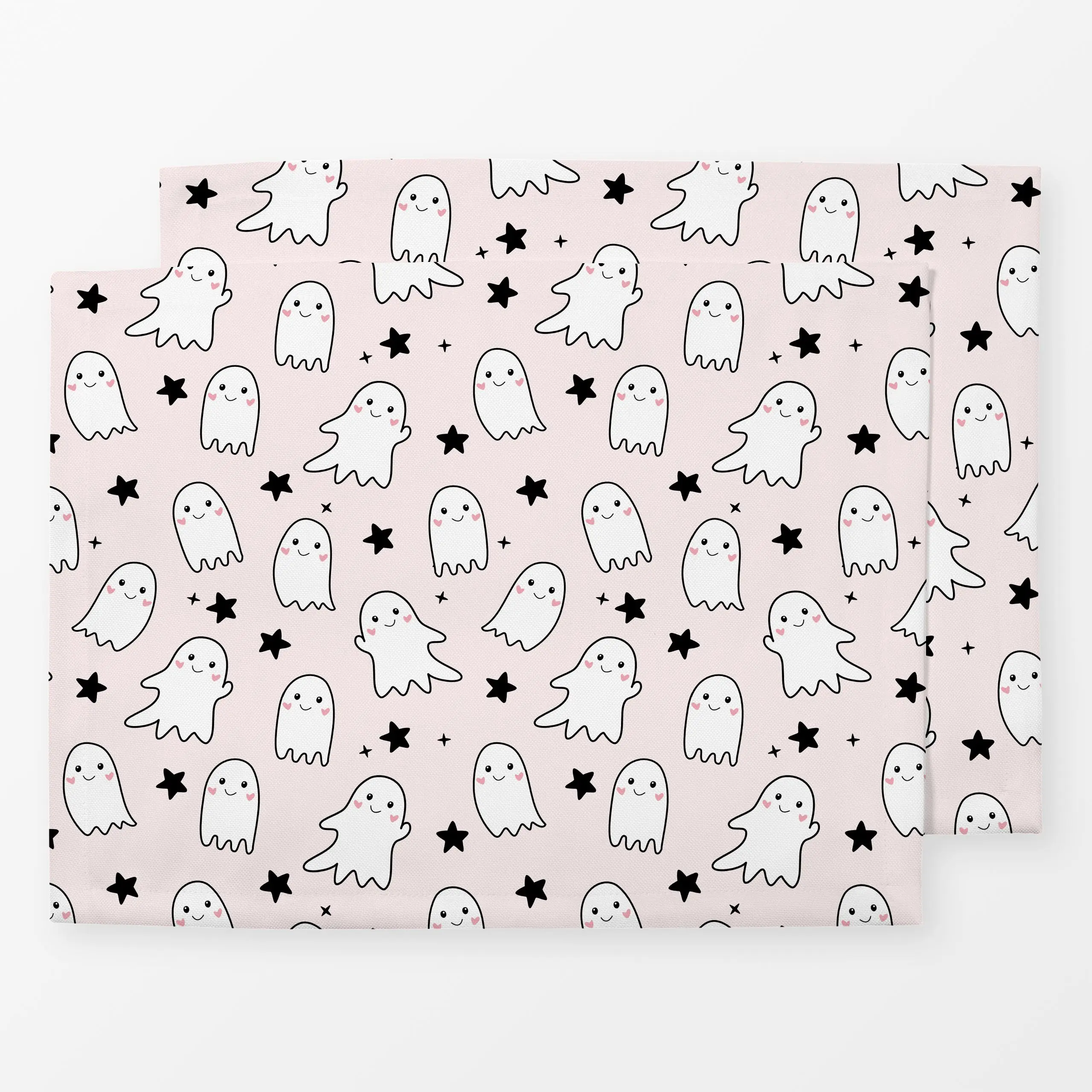 Tischset Happy Halloween Gespenster - Herbst, Anlässe - von „Heyduda"; Illustration, Kinder, rosa, niedlich, Stern, cute, Ge...