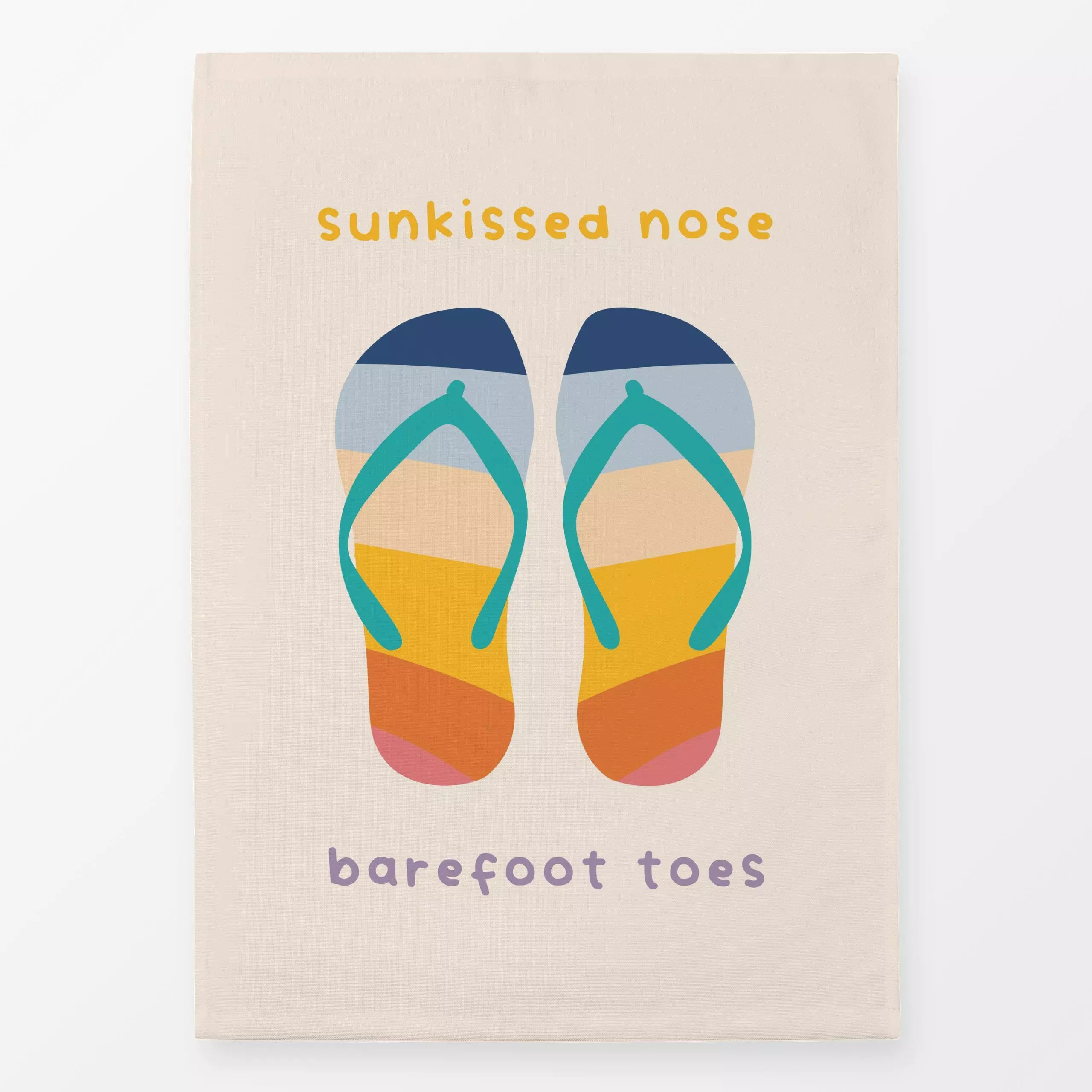 Geschirrtücher Sunkissed nose - barefoot toes - Sommer, Sprüche & Schriftzüge - von „Heyduda"; Zeichnung, Strand, Sonne, Som...