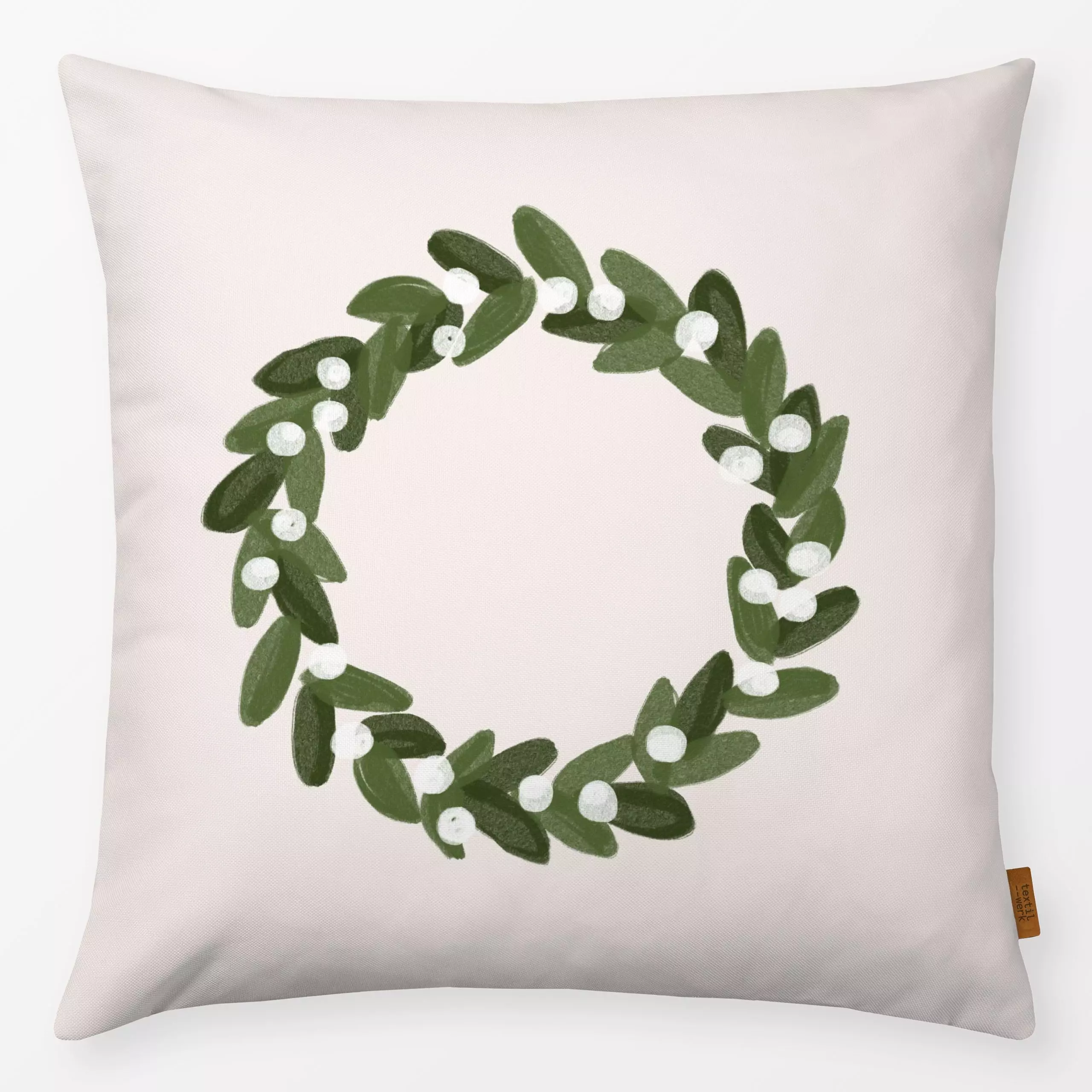 Kissen Wreath - Blumen & Florales, Weihnachten, Winter - von „Kruth Design"; weihnachtlich, Weihnachtsdeko, kranz, weihnacht...