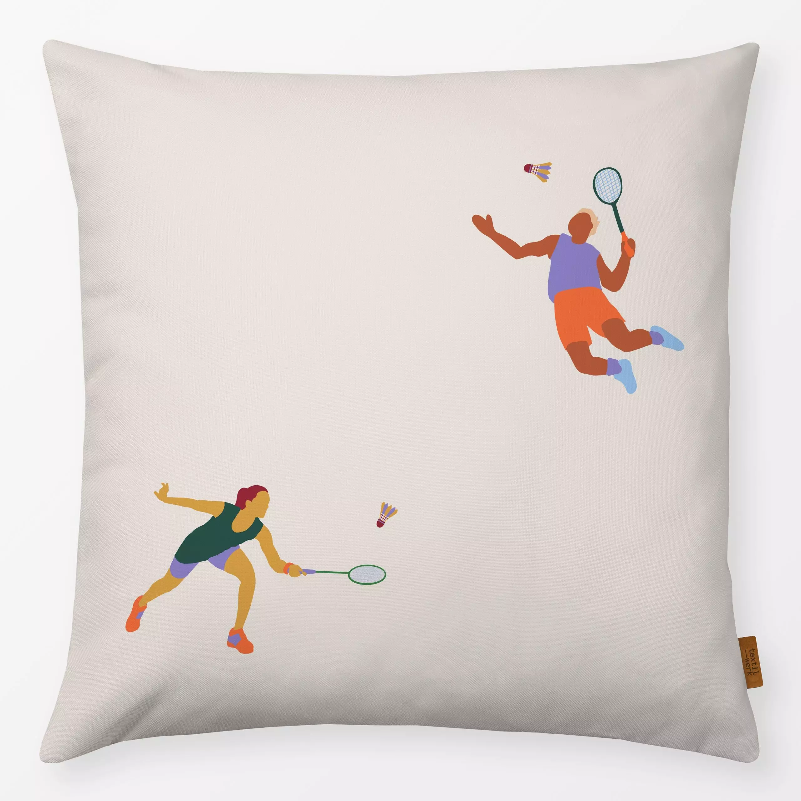 Kissen Badminton 3 - Sport - von „textilwerk“; Illustration, Geschenk, Sport, minimalistisch, schlicht, textilwerk, sportlic...