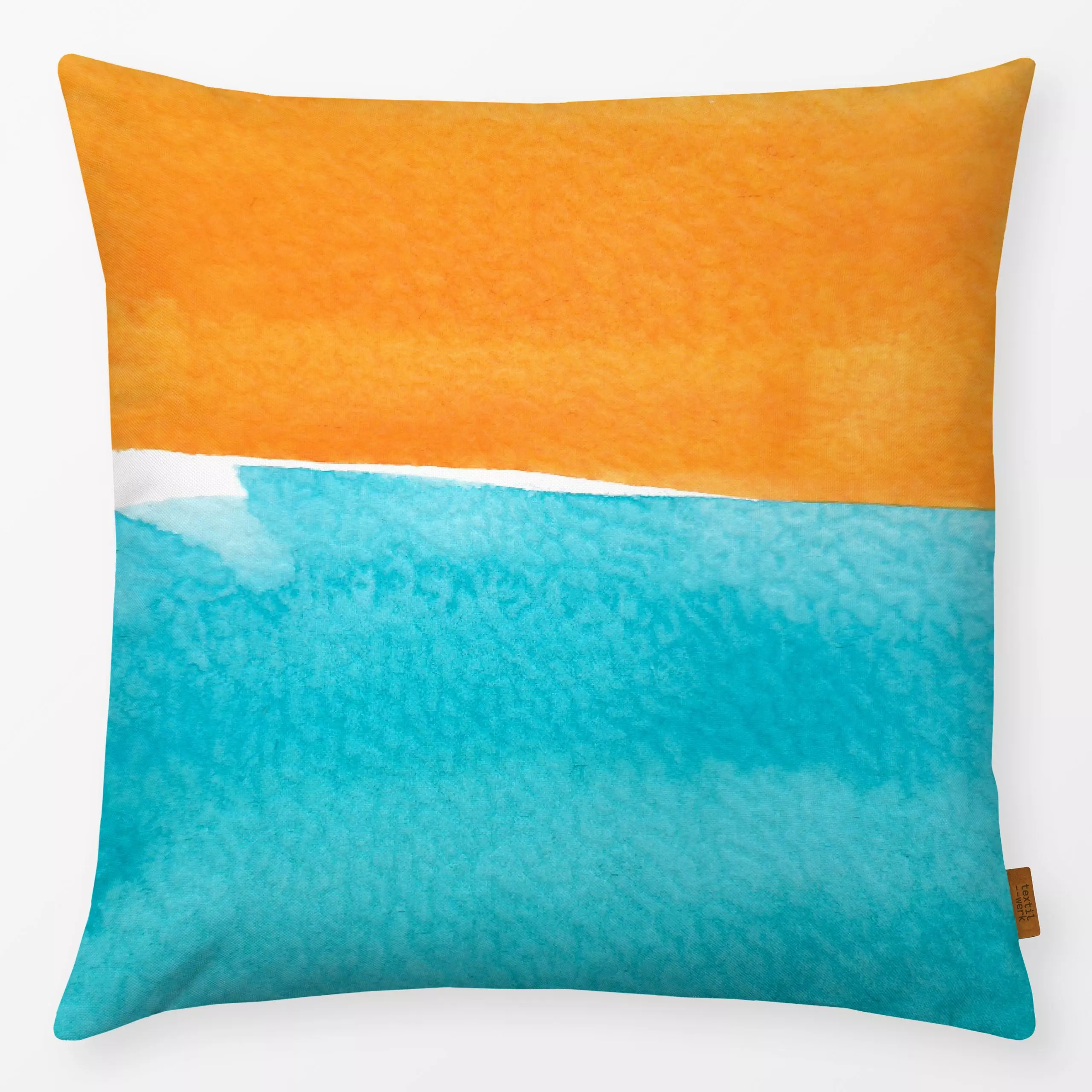 Kissen Sommerbrise blau/orange - Natur & Landschaft, Sommer, Symbole & Muster - von „Kathrin Löffler"; Aquarell, Textur, bru...