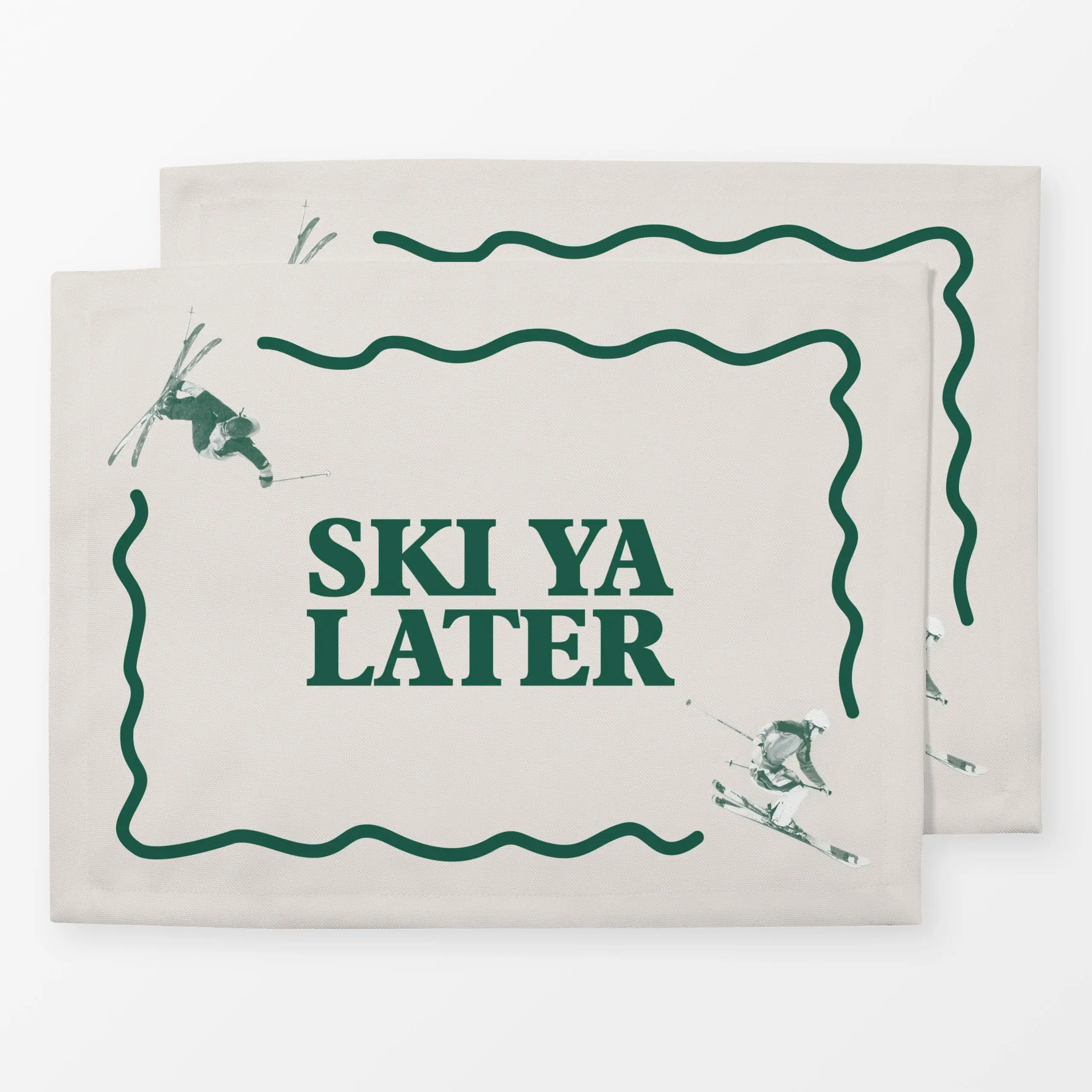 Tischset Ski Ya Later - Weihnachten, Winter - von „textilwerk"; Retro, Ski, geschenkidee, weihnachtsgeschenk, christmas, Win...