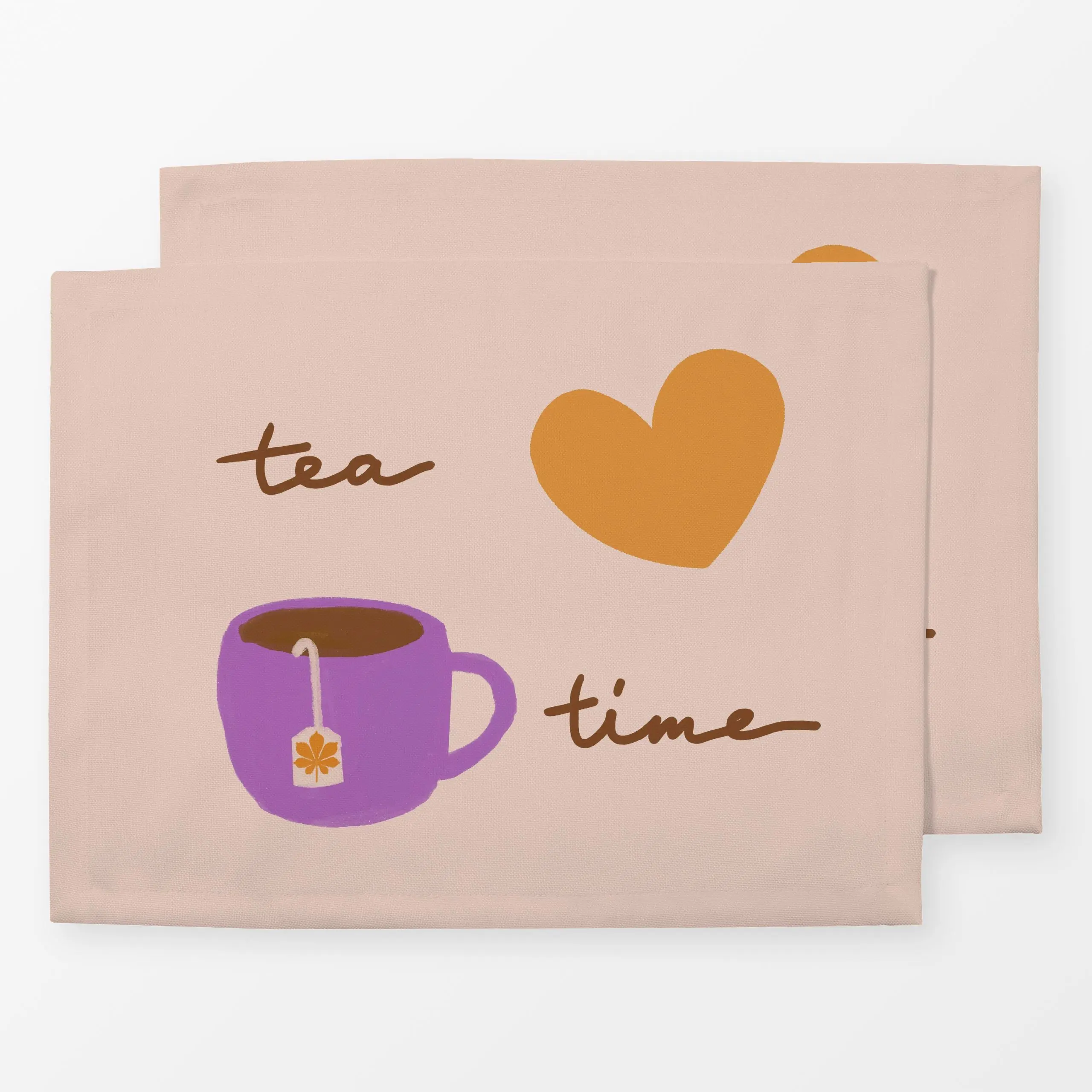 Tischset Tea Time Beige Tasse Herz - Sprüche & Schriftzüge, Küche, Essen & Trinken - von „Alisa Knöß"; Cozy, Herz, geschenki...