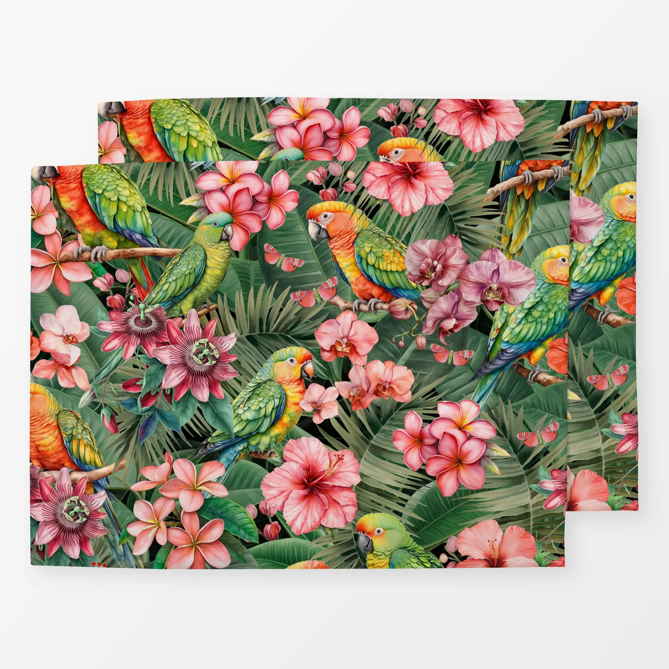 Tischset Parrots Paradise - Blumen & Florales, Pflanzen & Botanik - von „Andrea Haase"; Palmen, Vogel, Papagei, Sommer, exot...
