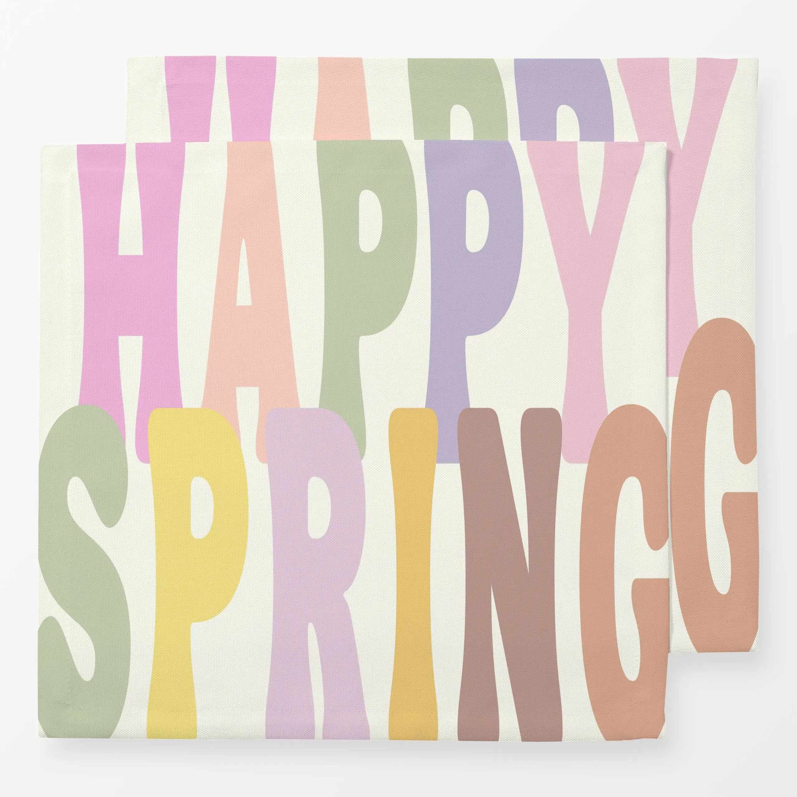 Servietten Happy Spring Text Spruch - Frühling - von „Monika Strigel"; rosa, gelb, pastel, lila, Fruehling, Happy, MonikaStr...