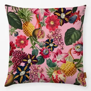 Kissen Tropenblüten & Früchte pink