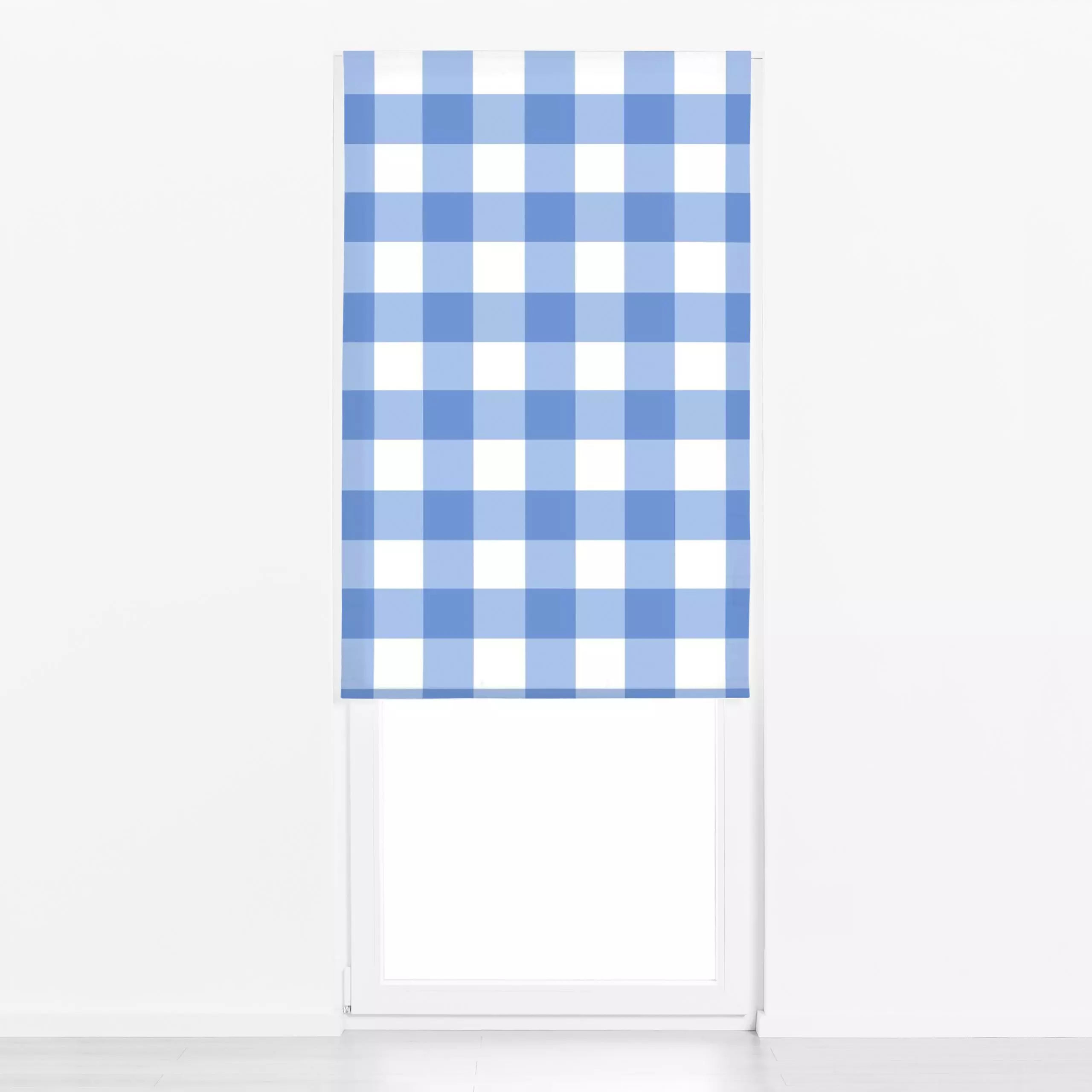 Raffrollo Karo Blau Weiss - Herbst, Symbole & Muster - von „Vivian Hasenclever"; blau, Karo, Weiss, Karos, kariert, Checker,...