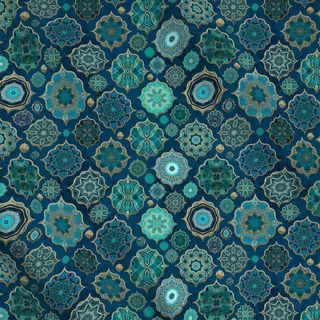 Meterware Moroccan Tiles Teal Gold