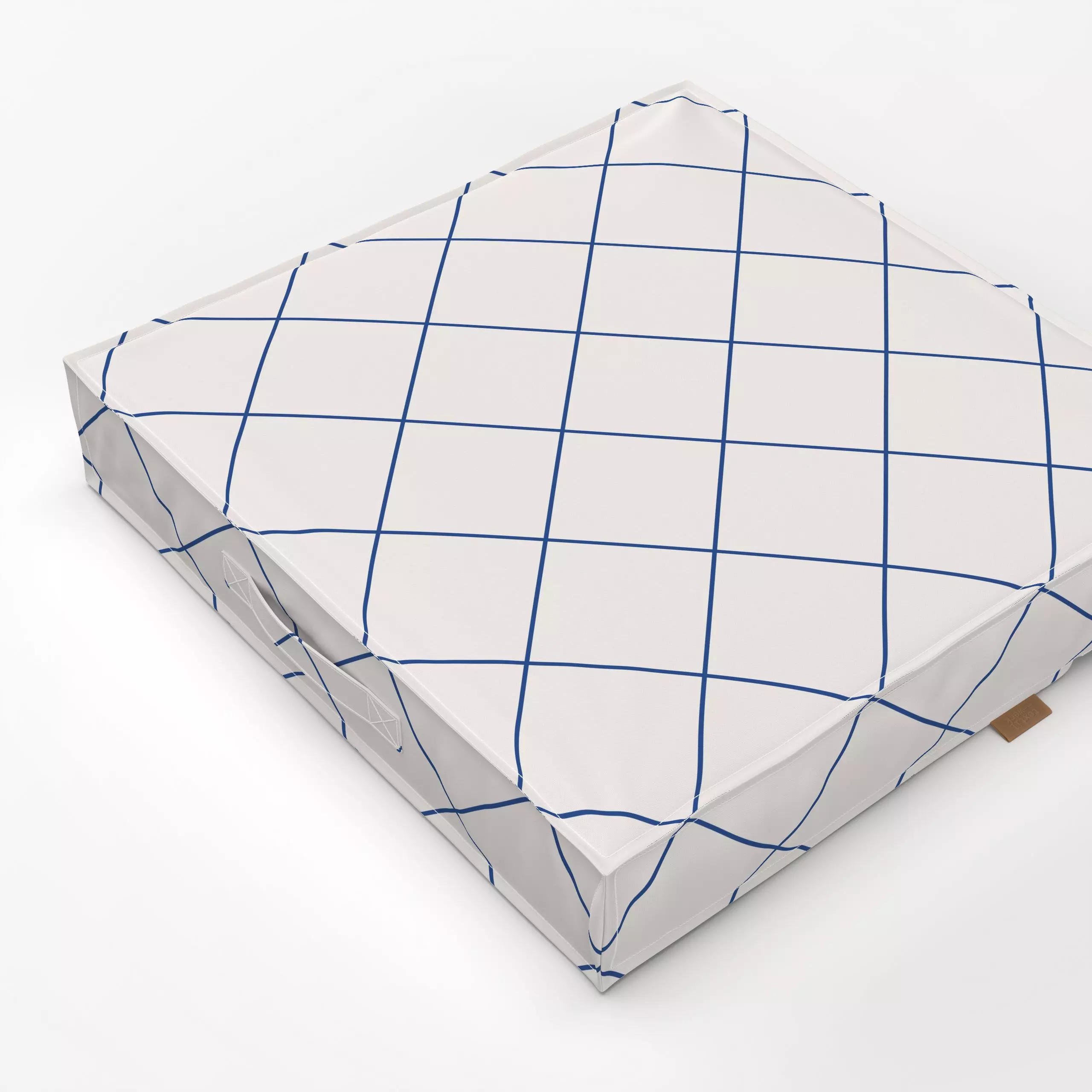 Bodenkissen Karos Blau Beige - Sommer, Symbole & Muster - von „Kathrin Woo"; Muster, minimal, Hygge, modern, grid, maritim, ...
