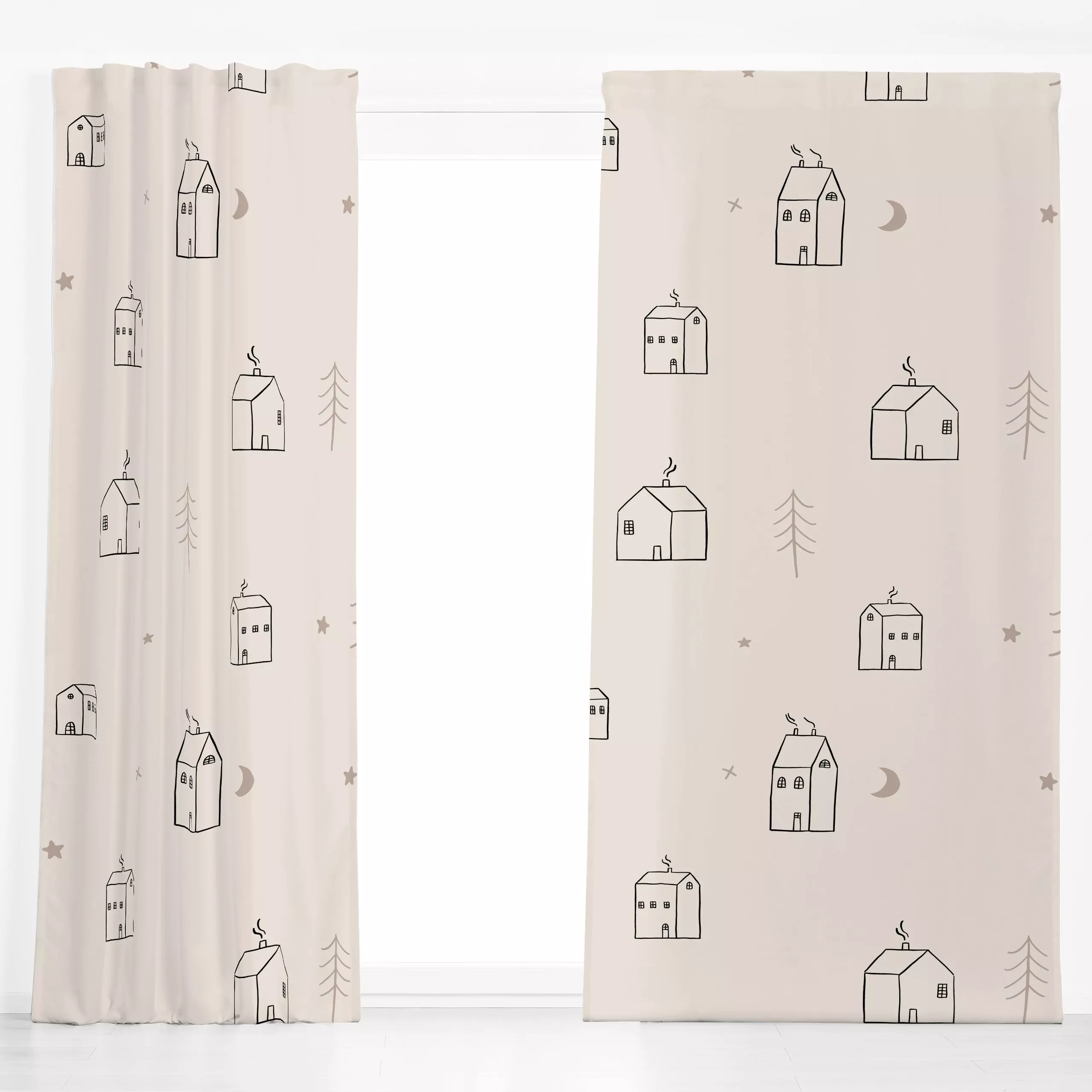 Dekovorhang House Pattern Minimal - Weihnachten, Winter - von „Kruth Design"; minimal, skandinavisch, Hygge, Weihnachten, Ha...
