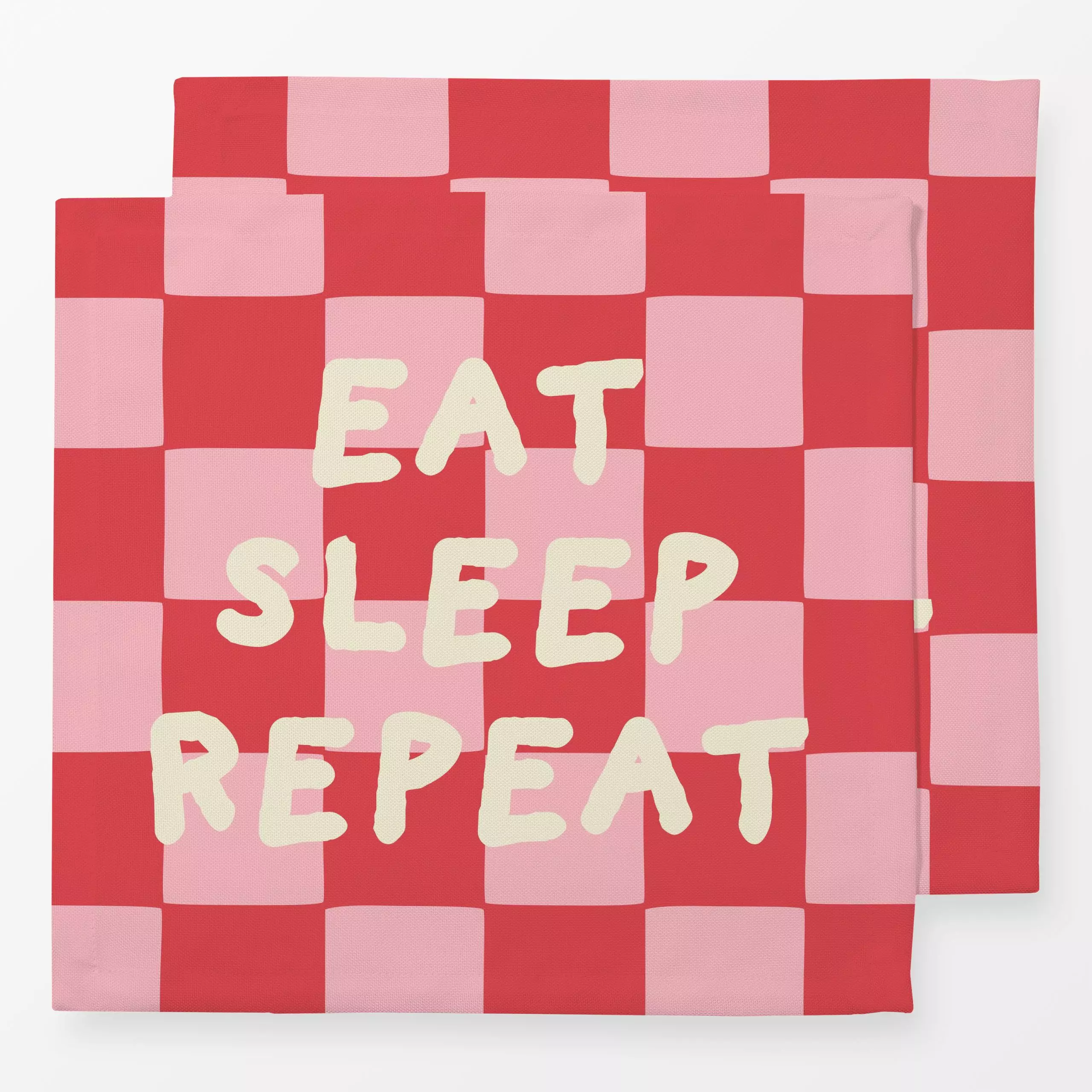Servietten Eat Sleep Repeat Red Pink - Sprüche & Schriftzüge, Symbole & Muster - von „textilwerk"; Sommer, summer, Picknick,...