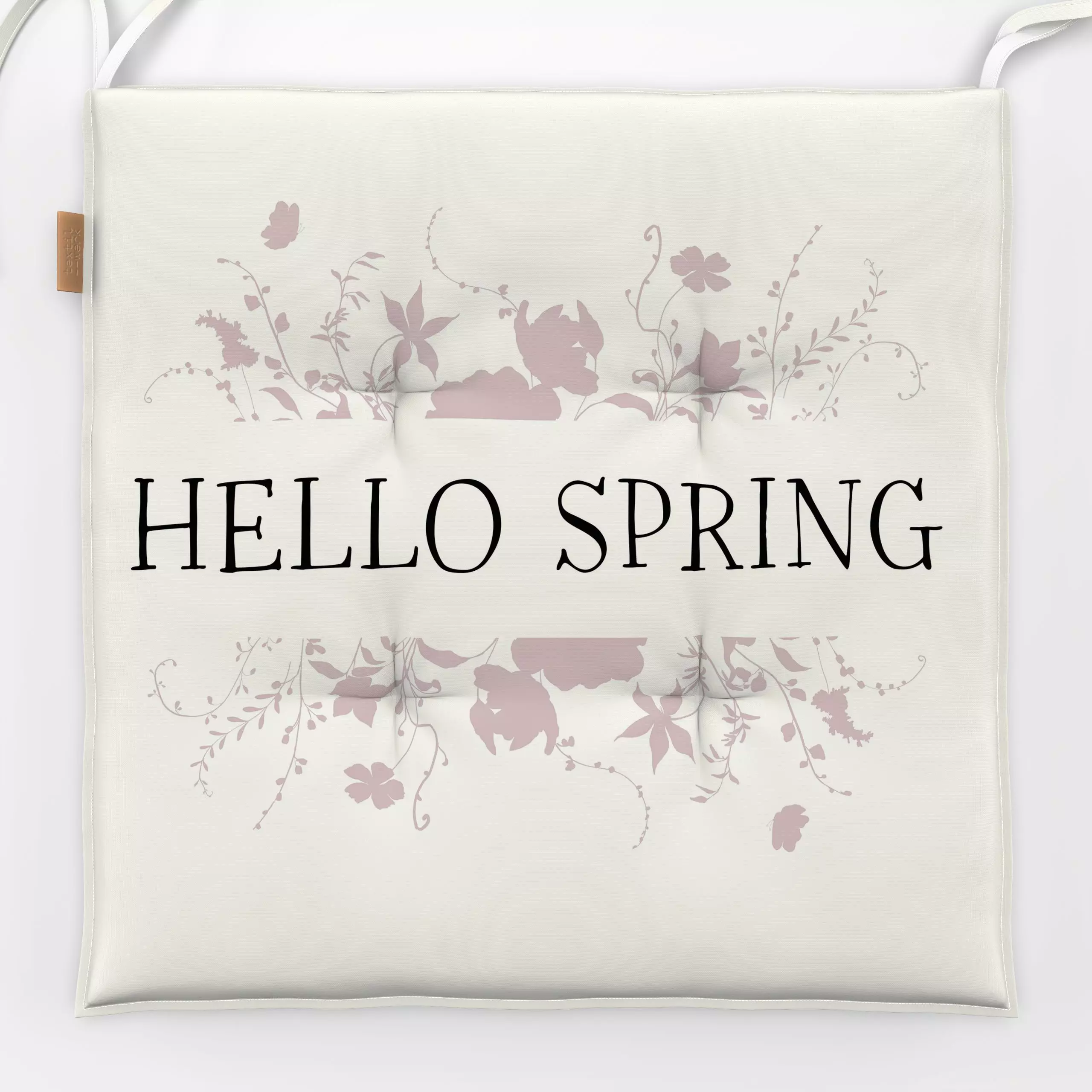 Sitzkissen Hello Spring Beige Blumen - Frühling, Sprüche & Schriftzüge, Ostern - von „Monika Strigel"; minimal, altrosa, bei...