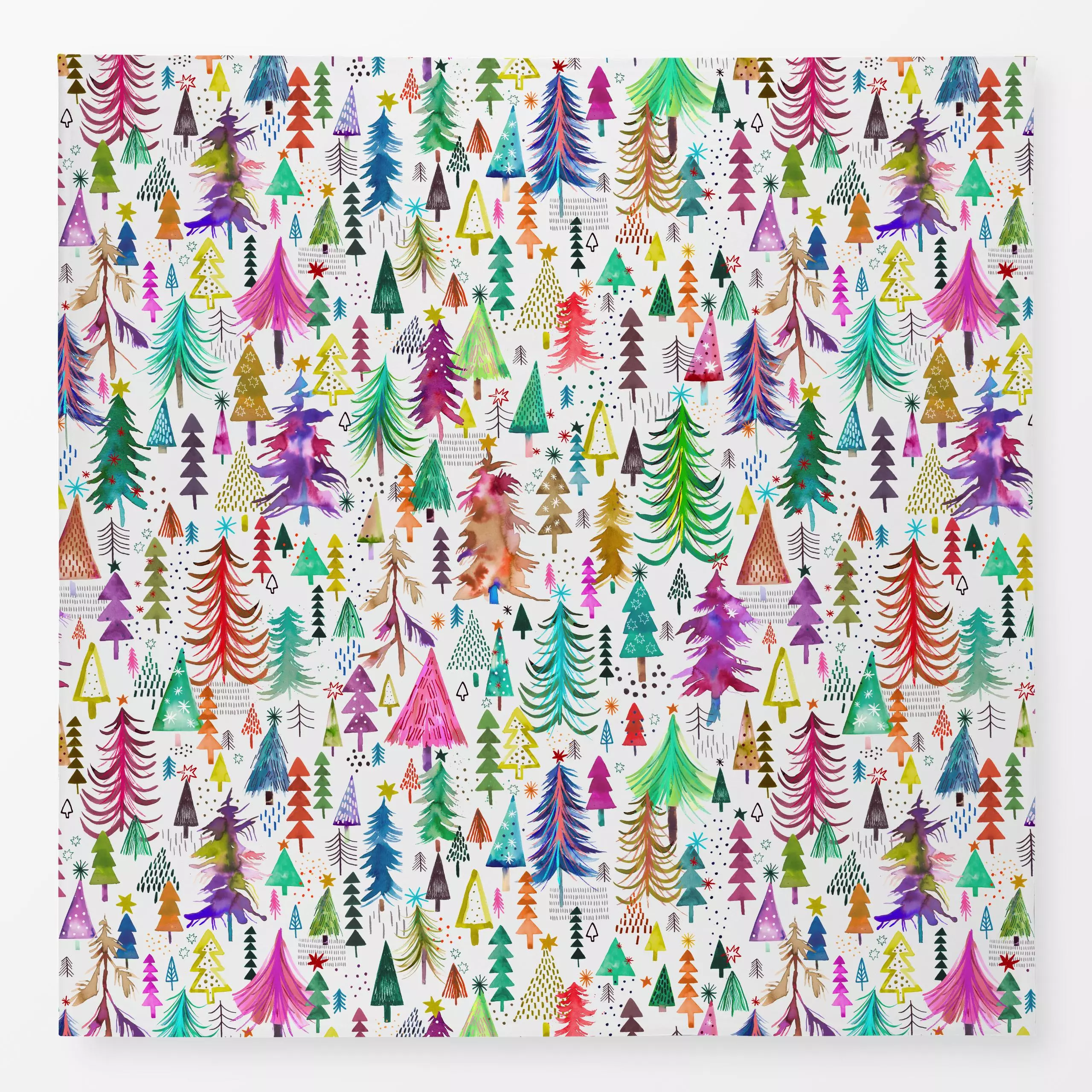 Tischdecke Colorful Christmas Pines - Natur & Landschaft, Weihnachten - von „Ninola Design "; Bäume, Berge, Weihnachten, Win...