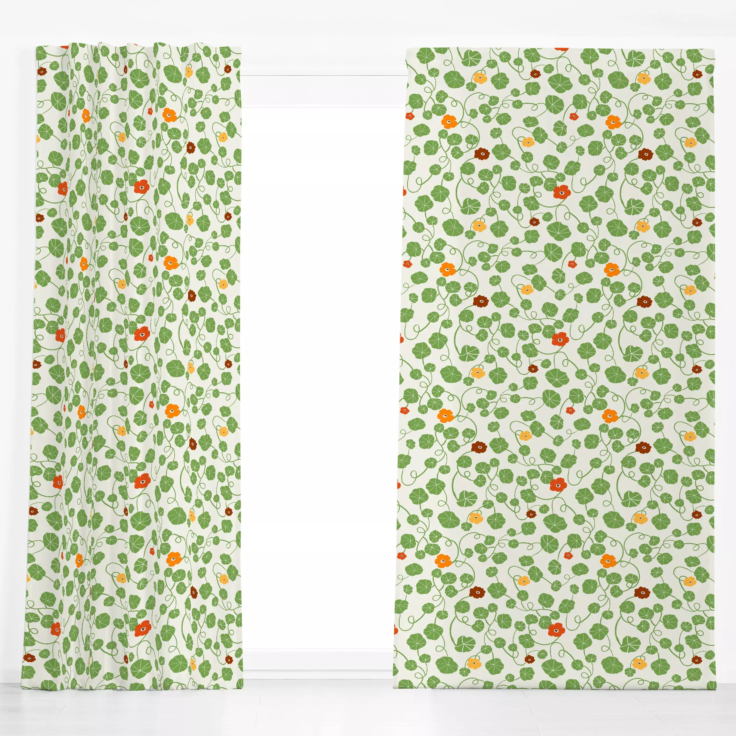 Dekovorhang Kapuziner Kresse Grün - Blumen & Florales, Herbst, Pflanzen & Botanik - von „Mareen Heinz"; Illustration, Retro,...
