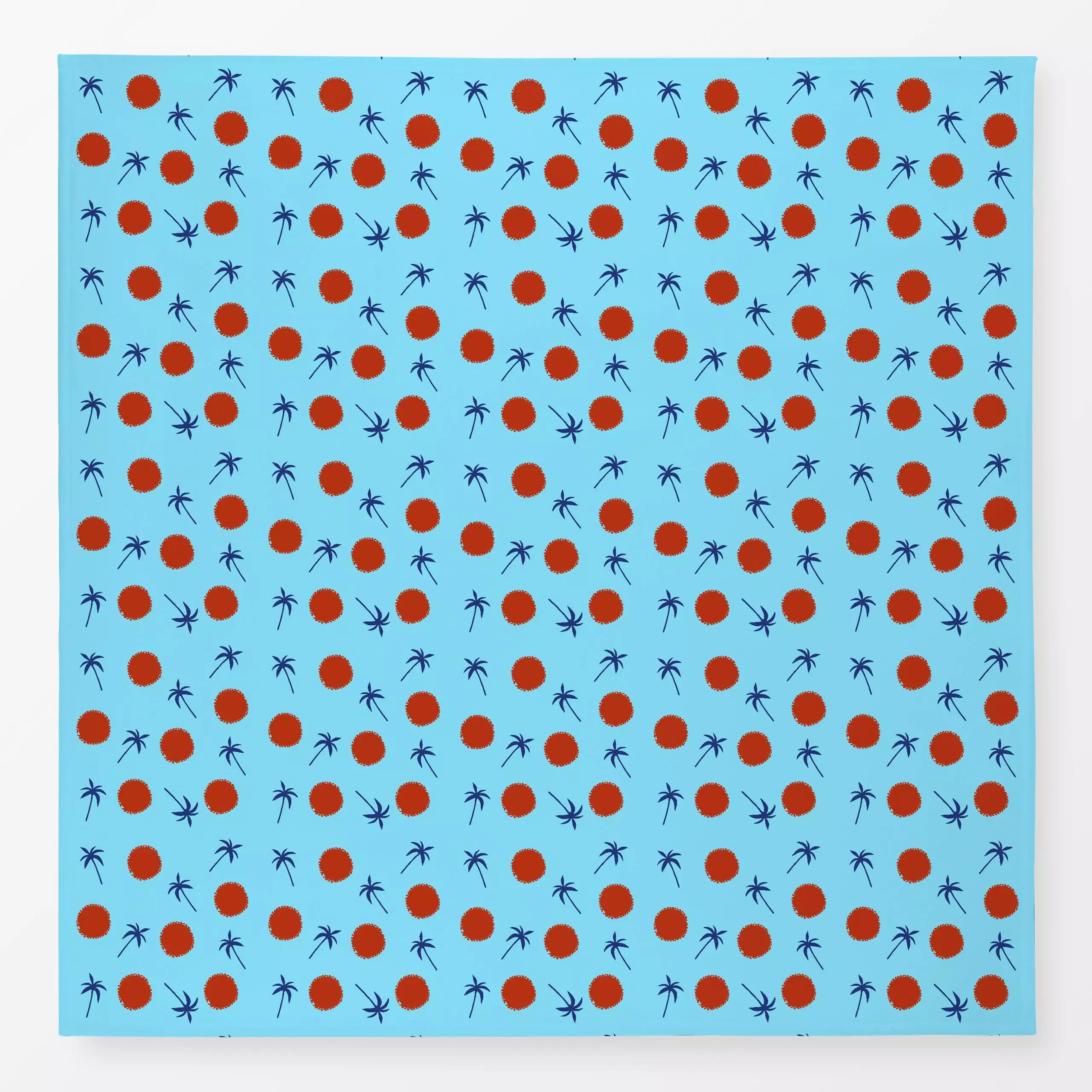 Tischdecke Blaue Palmen und rote Sonne - Sommer, Symbole & Muster, Reise - von „Ursula Tücks"; Muster, kleingemustert, Kisse...