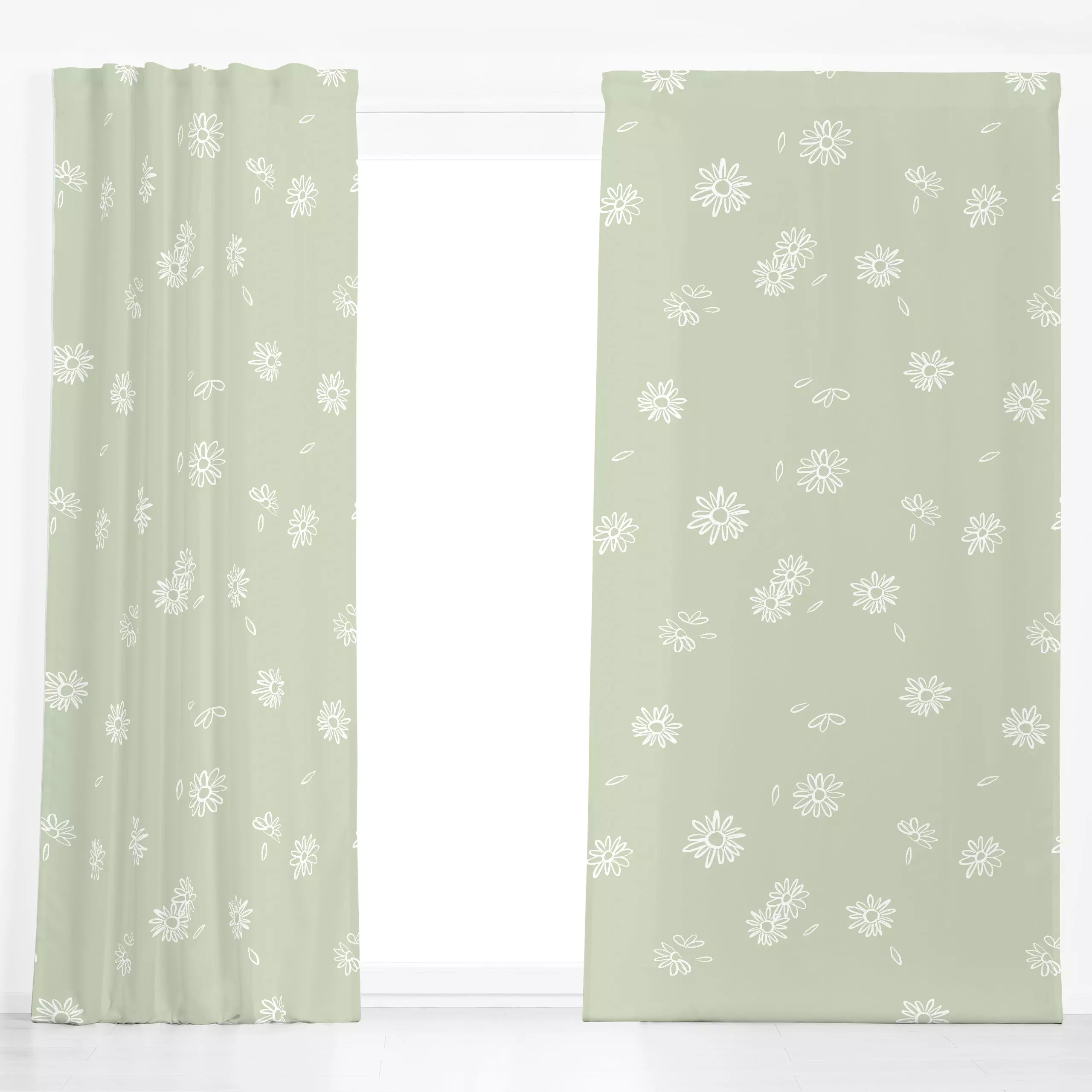 Dekovorhang HAPPY GREEN DAISY - Blumen & Florales, Frühling, Anlässe, Ostern - von „Kruth Design"; Blumen, Wildblumen, Oster...