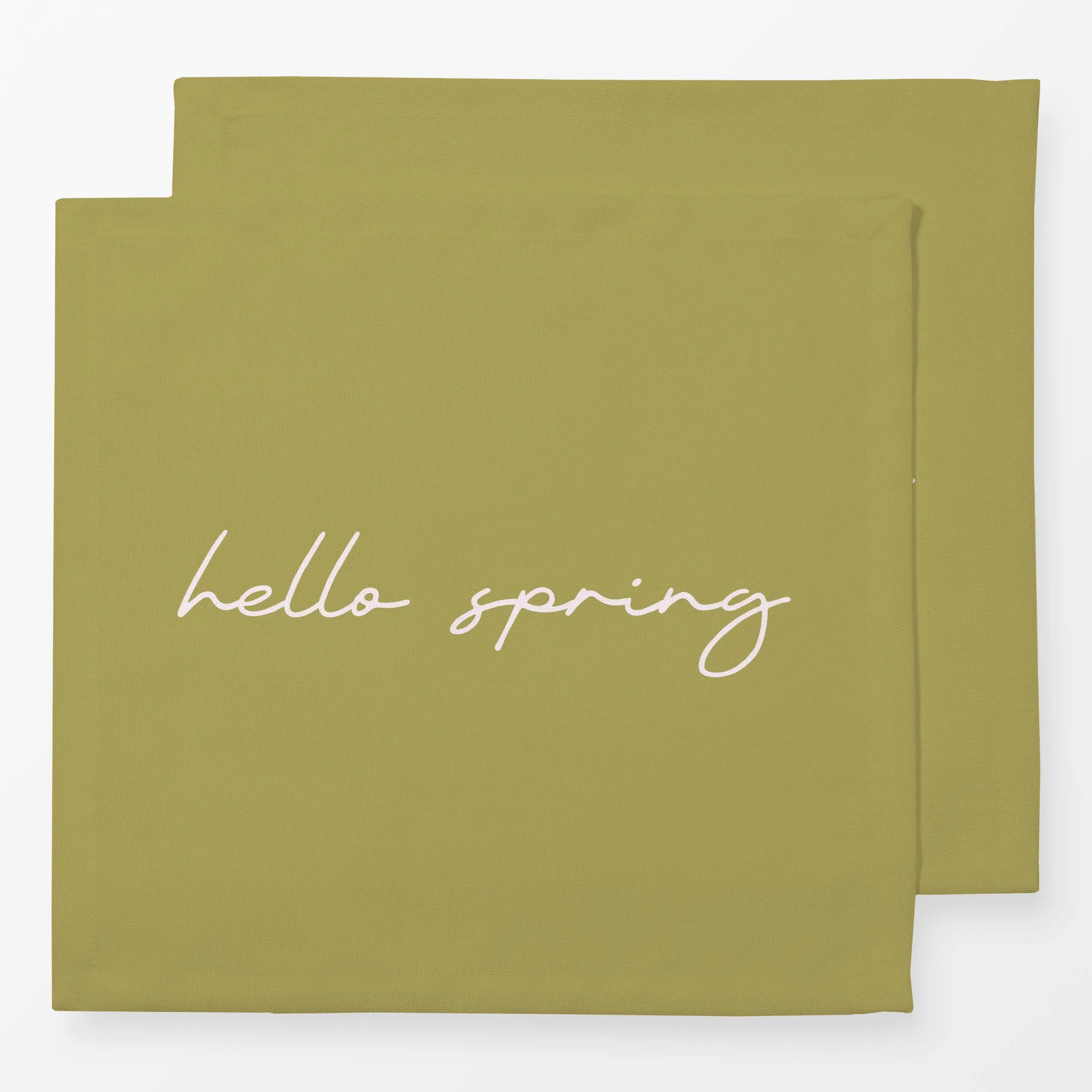 Servietten Hello Spring Lettering olive - Frühling, Sprüche & Schriftzüge - von „Karen Menzenbach"; Garten, beige, typografi...
