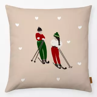 Kissen Skifahrer Paar Auf Beige