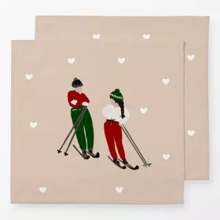 Servietten Skifahrer Paar Auf Beige