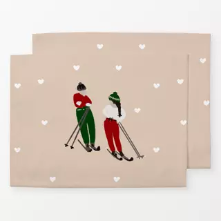 Tischset Skifahrer Paar Auf Beige