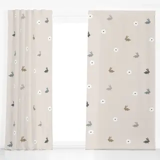 Dekovorhang Osterhasen Gänseblümchen Beige