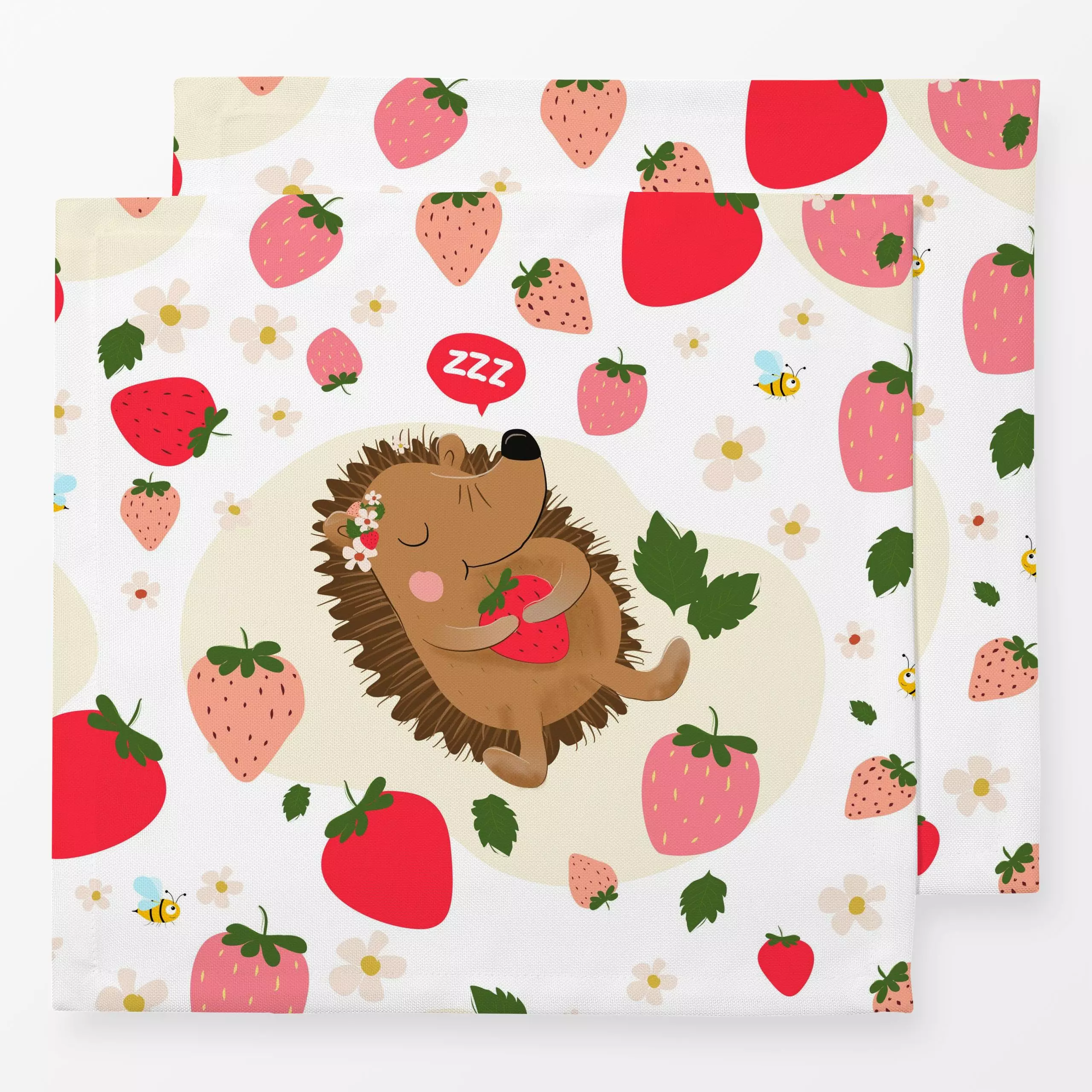 Servietten Kleiner Igel im Erdbeerglück - Kinderzimmer & Motive für Kinder, Sommer - von „Heyduda"; Illustration, Garten, Be...