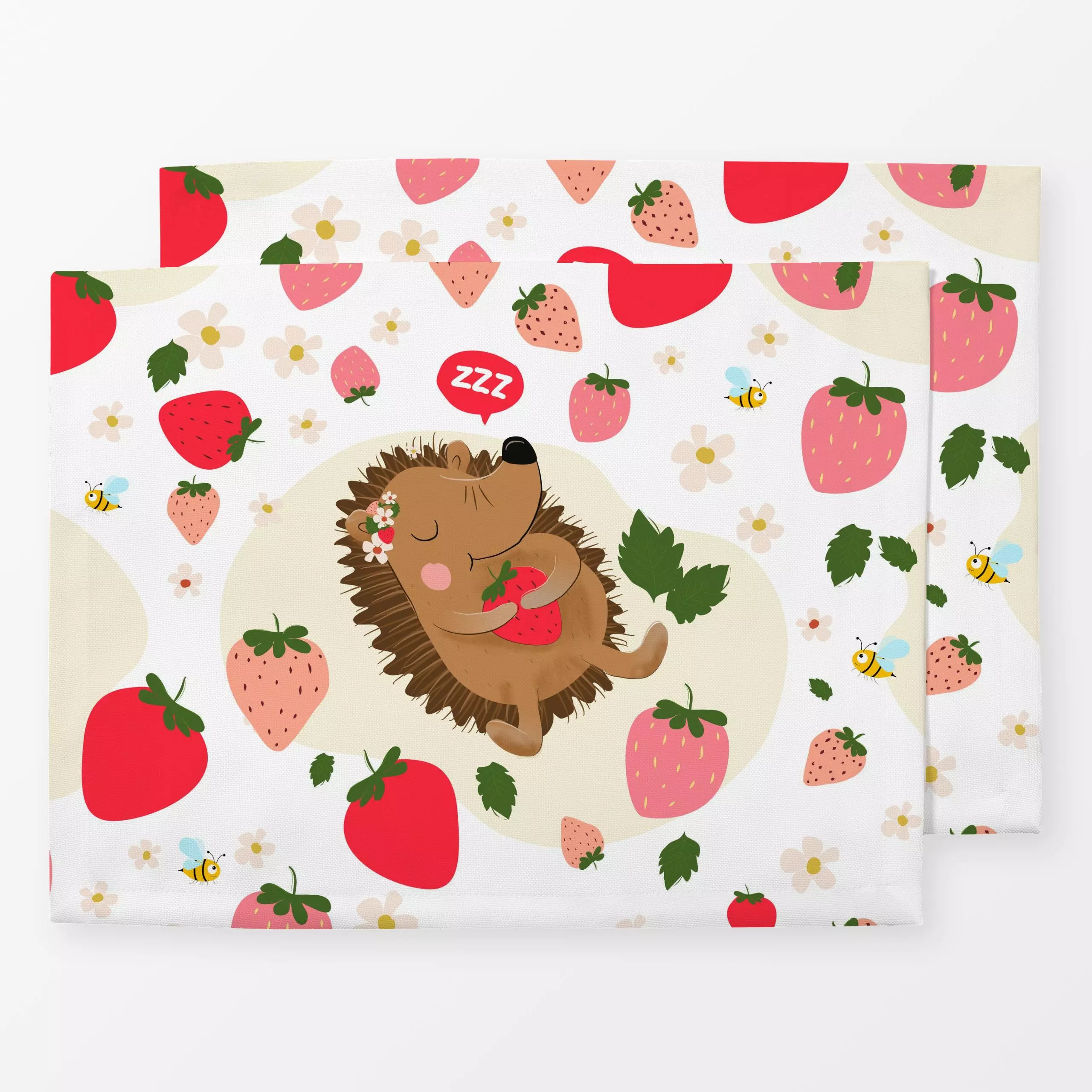 Tischset Kleiner Igel im Erdbeerglück - Kinderzimmer & Motive für Kinder, Sommer - von „Heyduda"; Illustration, Garten, Beer...