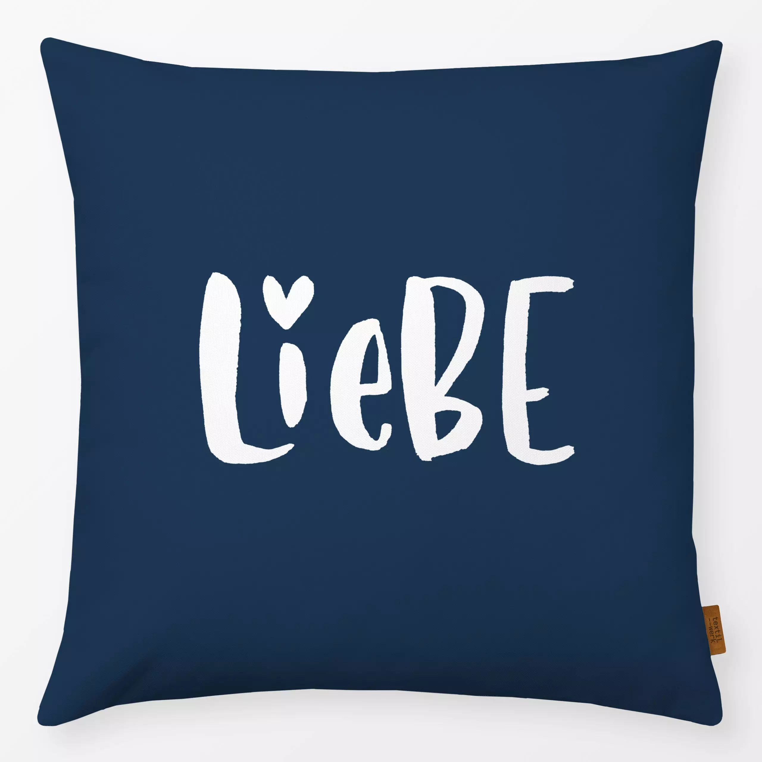 Kissen Liebe Navy - Liebe, Romantik & Pride, Sprüche & Schriftzüge - von „Katrin Graff"; Love, Sommer, Liebe, maritim, wohnz...
