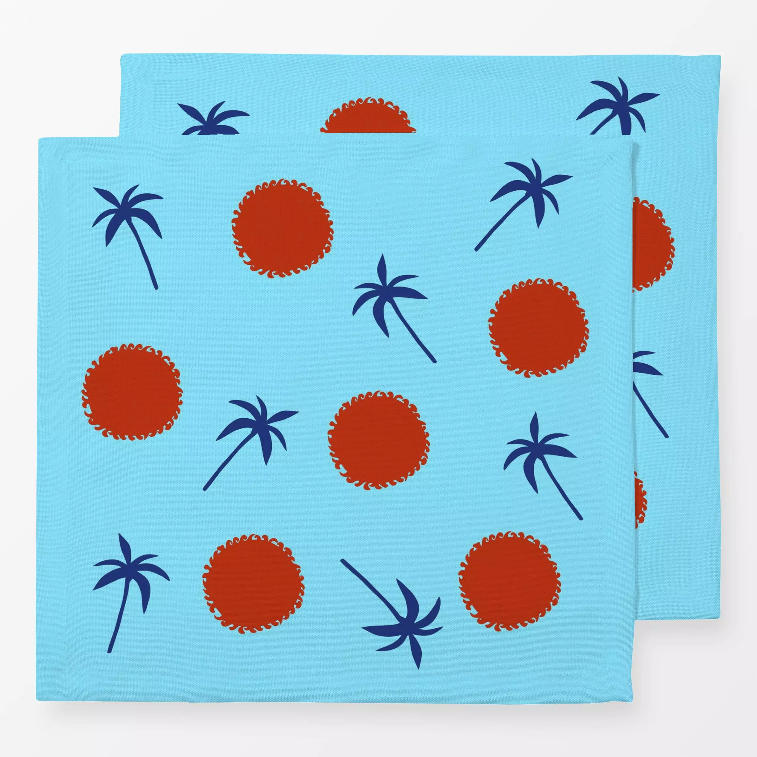 Servietten Palmen und Sonne - Sommer, Symbole & Muster, Reise - von „Ursula Tücks"; Muster, Kissen, Palmen, Sonne, blau, med...