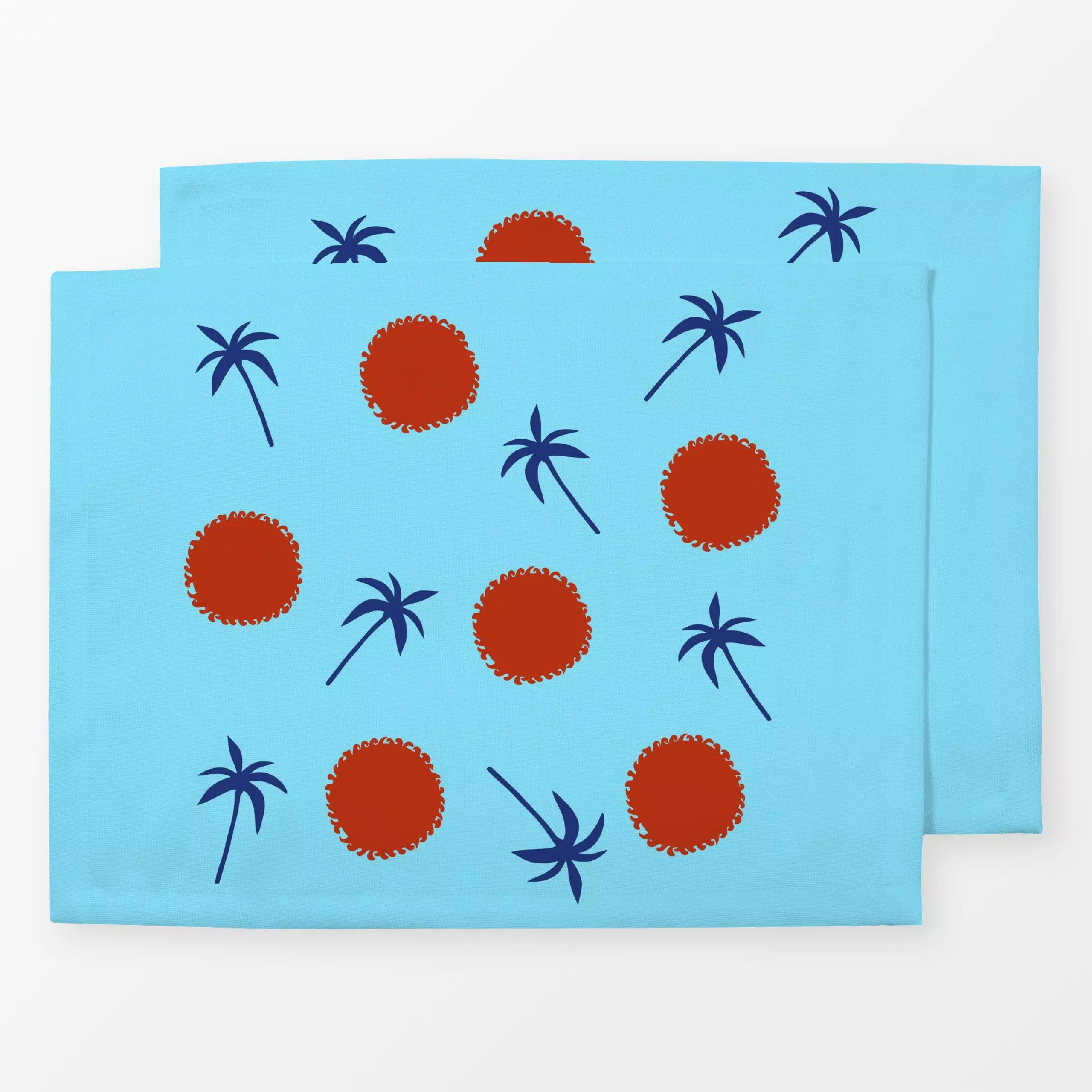 Tischset Palmen und Sonne - Sommer, Symbole & Muster, Reise - von „Ursula Tücks"; Muster, Kissen, Palmen, Sonne, blau, medit...