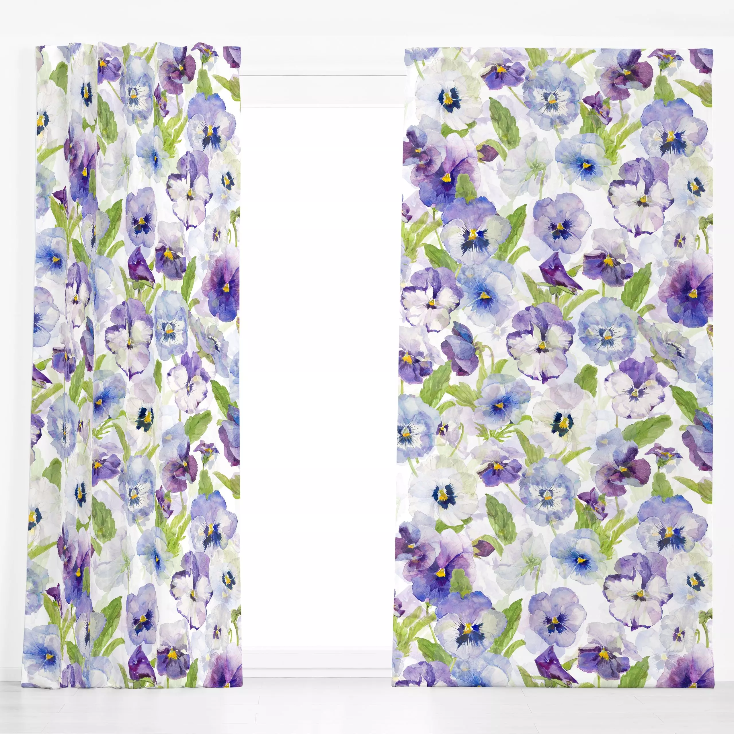 Dekovorhang Stiefmütterchen Wiese - Blumen & Florales, Sommer, Pflanzen & Botanik - von „Uta Naumann"; Wasserfarben, Natur, ...