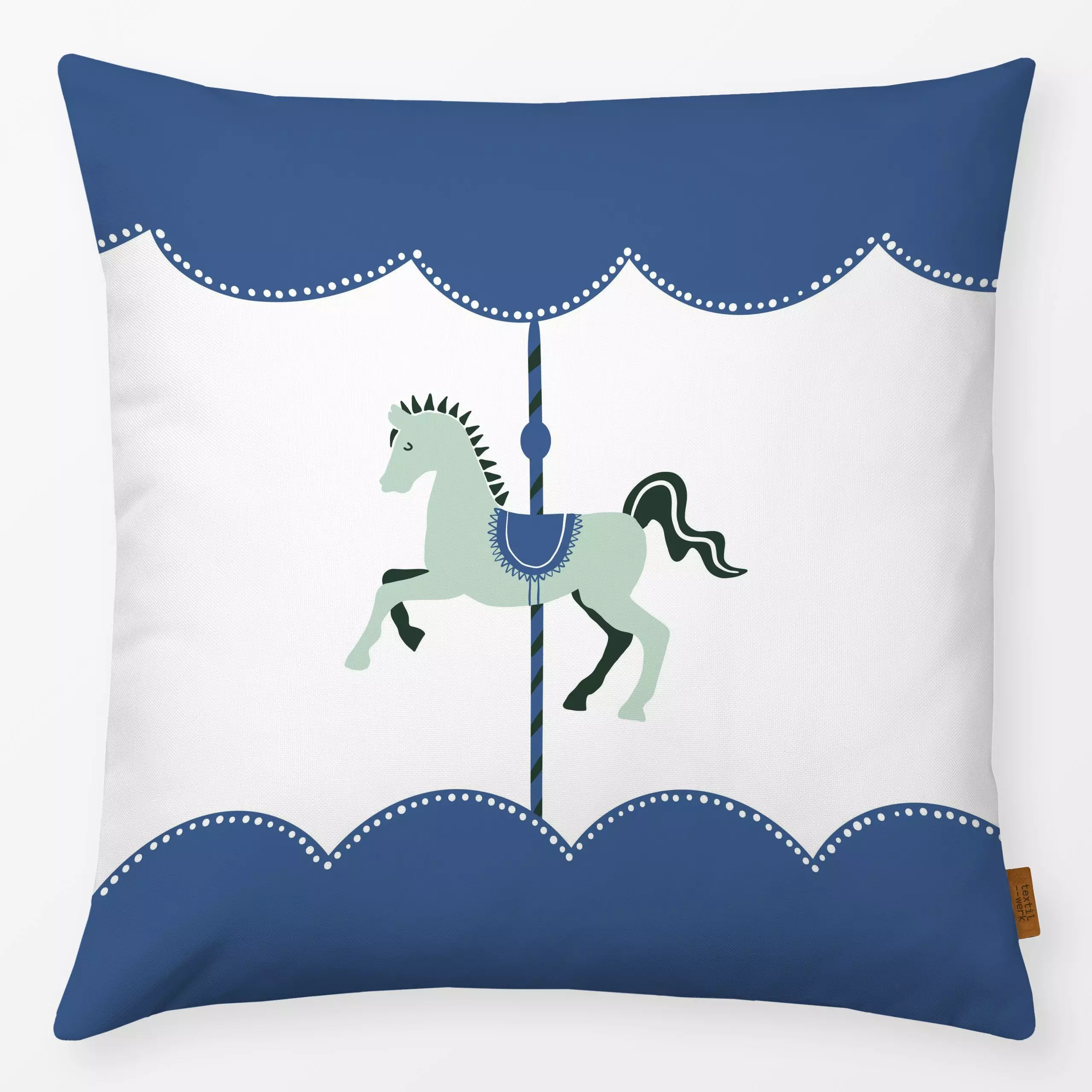 Kissen Vintage Karussell | blau - Kinderzimmer & Motive für Kinder, Tiere - von „moDeern Design Studio"; Pferde, Kinderzimme...
