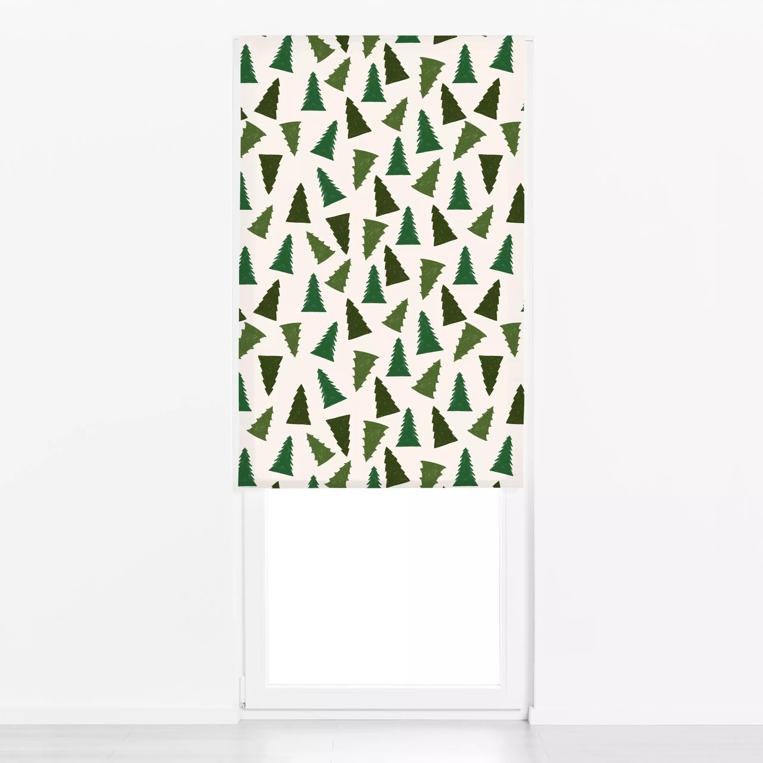 Raffrollo Allover Trees - Weihnachten, Winter, Pflanzen & Botanik - von „Kruth Design"; Tanne, Tannenbaum, Weihnachtsbaum, w...