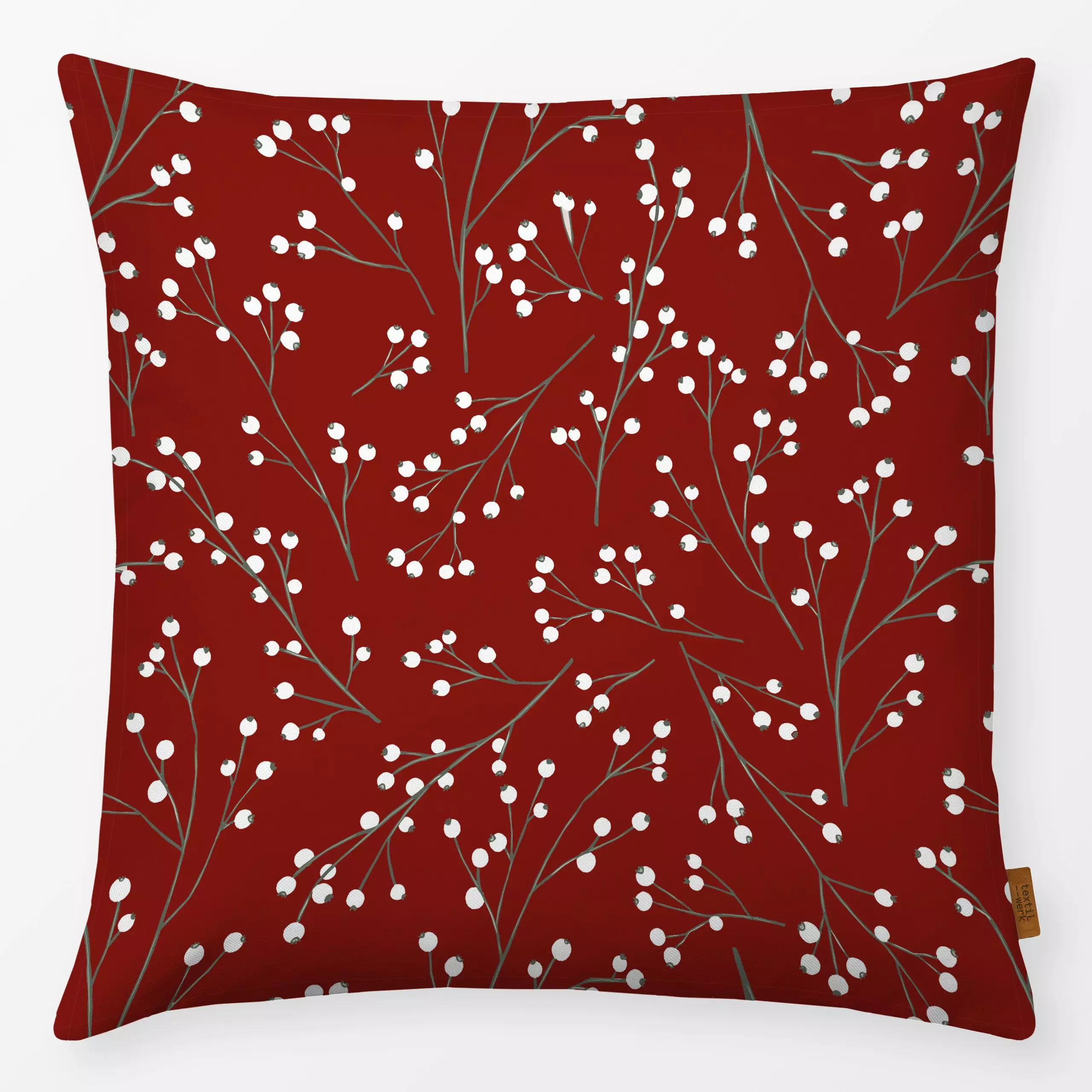 Kissen Weiße Beeren - Weihnachten, Anlässe - von „Studio Kesse"; Beeren, Weihnachten, rot, Mistelzweig, Weihnachtsdeko, Wint...