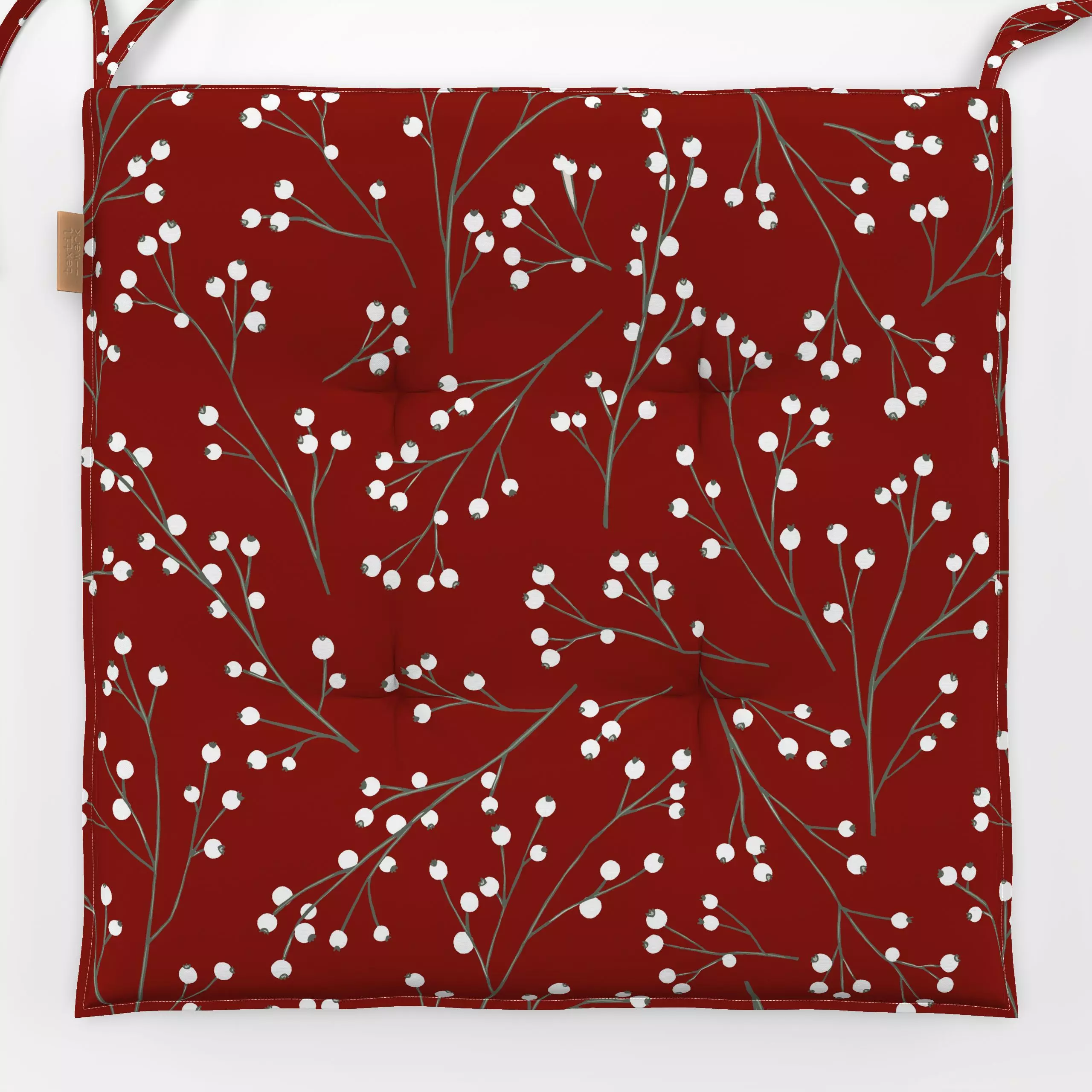 Sitzkissen Weiße Beeren - Weihnachten, Anlässe - von „Studio Kesse"; Beeren, Weihnachten, rot, Mistelzweig, Weihnachtsdeko, ...