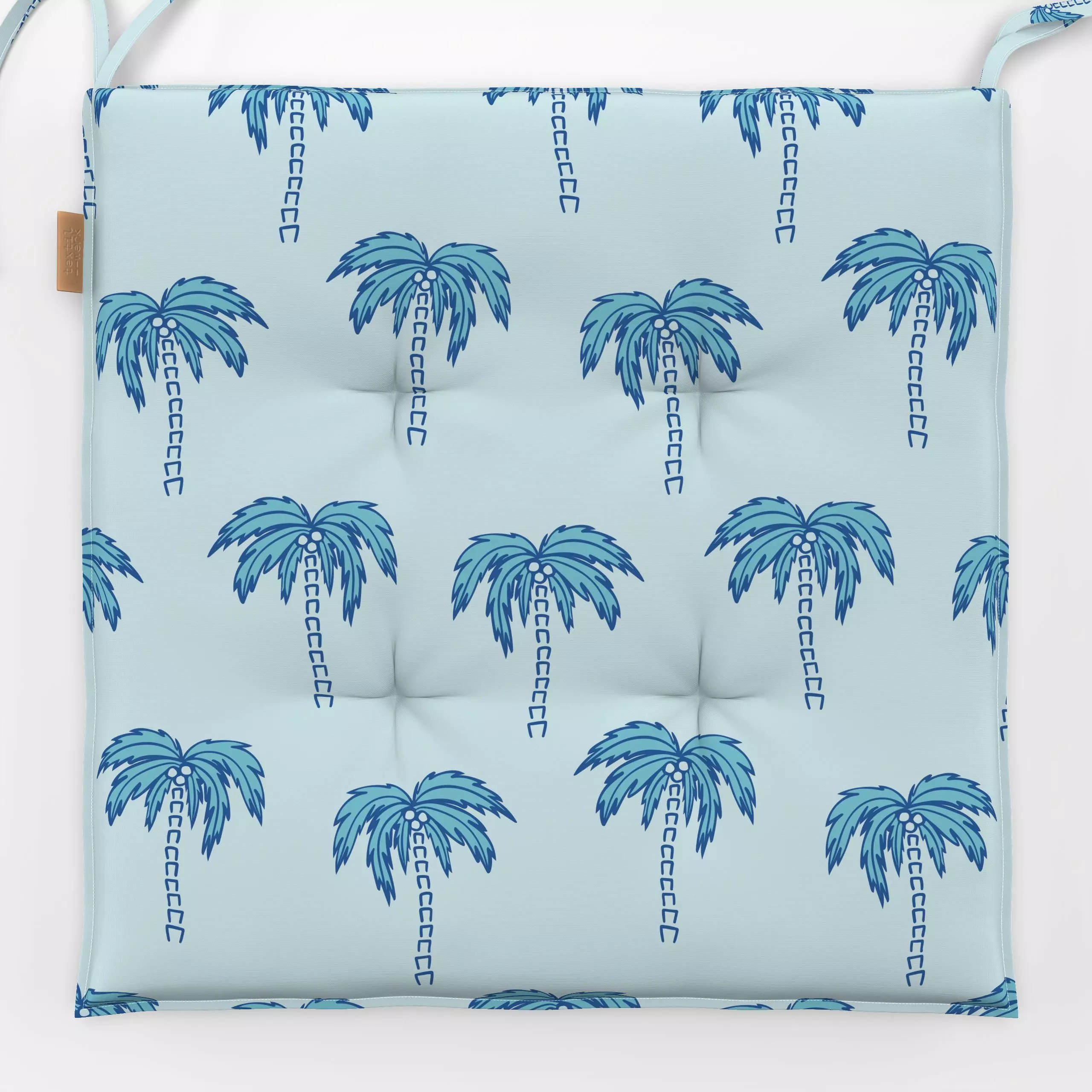 Sitzkissen Palme Hellblau - Sommer, Symbole & Muster, Pflanzen & Botanik - von „Kathrin Woo"; Palmen, tropisch, tropical, So...
