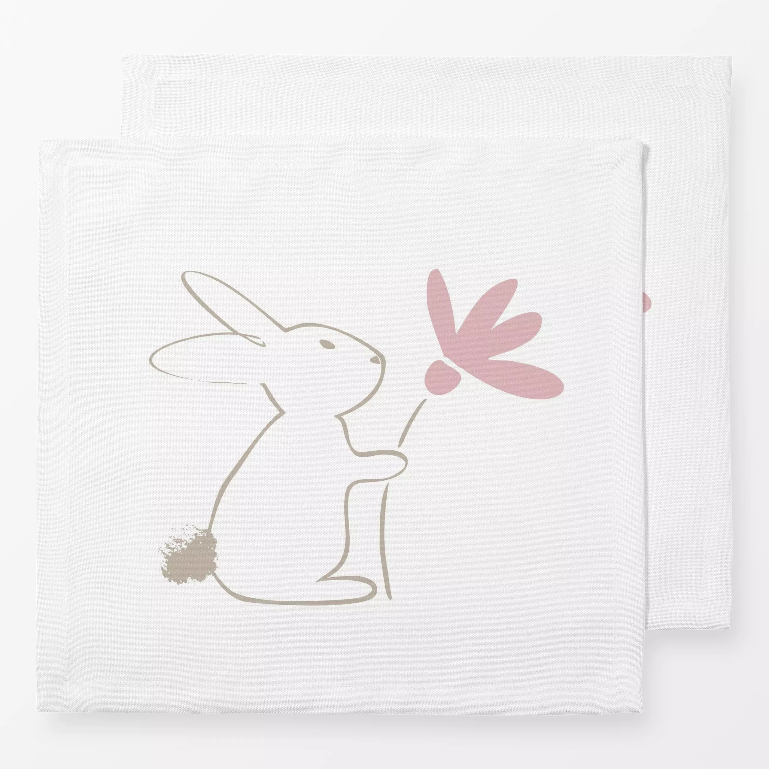 Servietten Hase mit Blume - Frühling, Tiere, Anlässe, Ostern - von „Carolin Vonhoff"; Zeichnung, rosa, Blumen, Hase, Valenti...