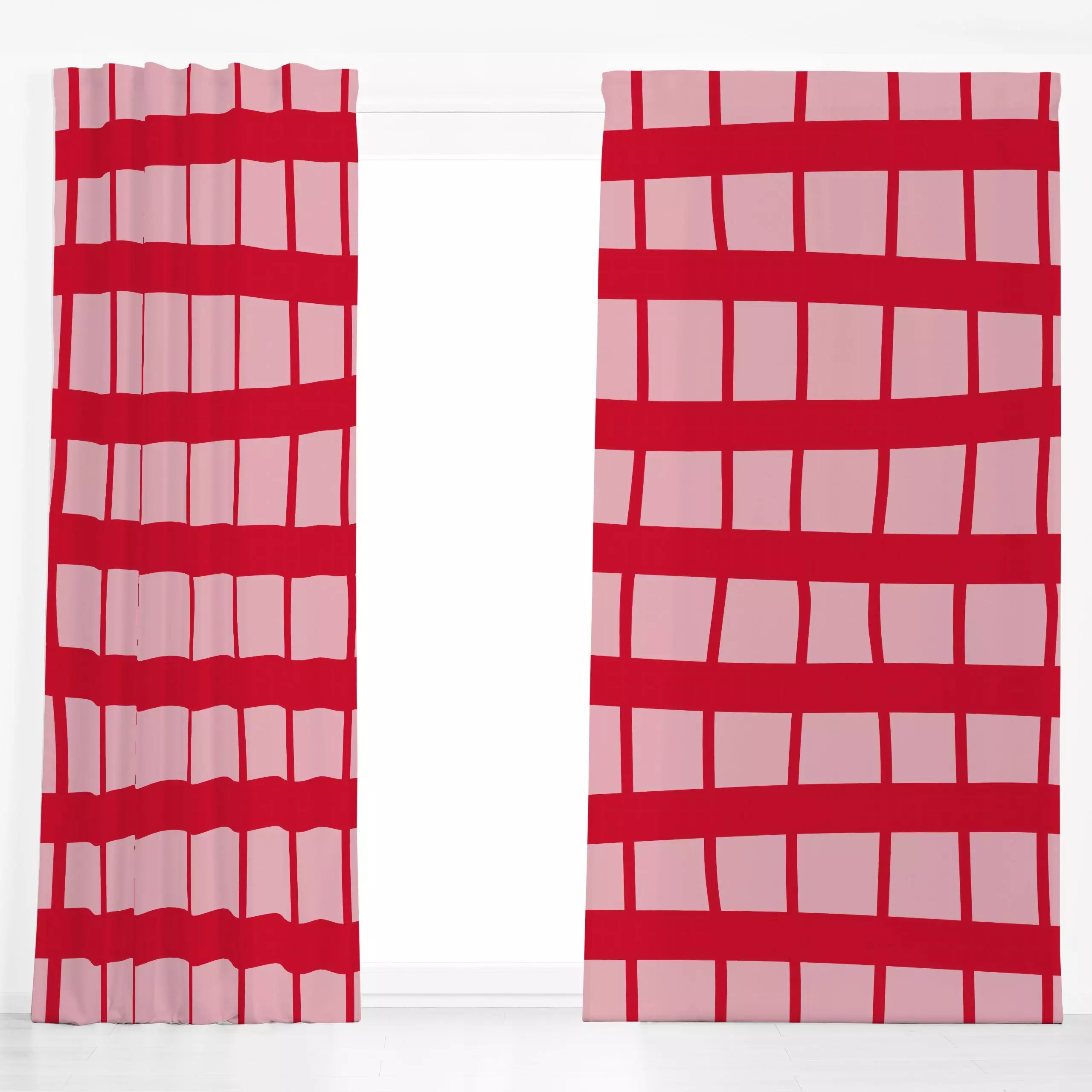 Dekovorhang Karo Rot Pink - Sommer, Symbole & Muster, Retro & Vintage - von „Uta Naumann“; boho, Muster, Retro, Garten, mode...