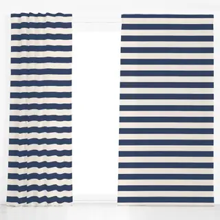Dekovorhang beige-blaue breite Streifen
