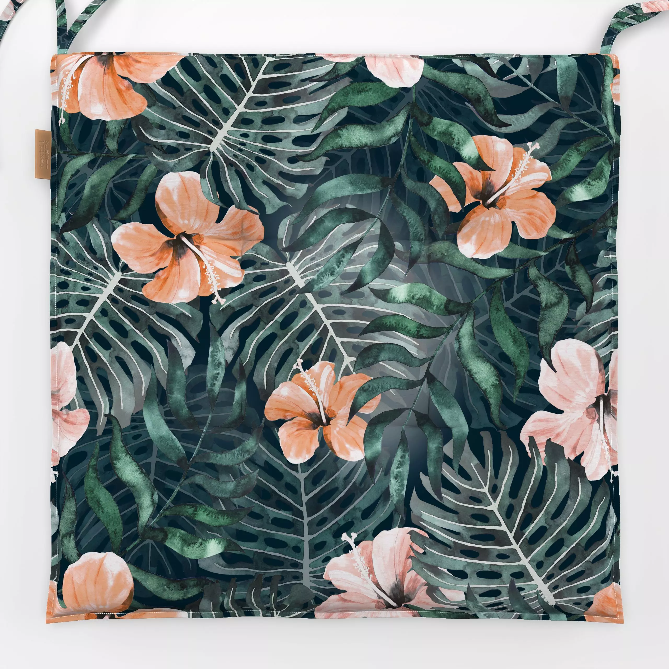 Sitzkissen Tropical Hibiscus Orange - Blumen & Florales, Sommer, Pflanzen & Botanik - von „Karen Menzenbach"; Aquarell, Blät...