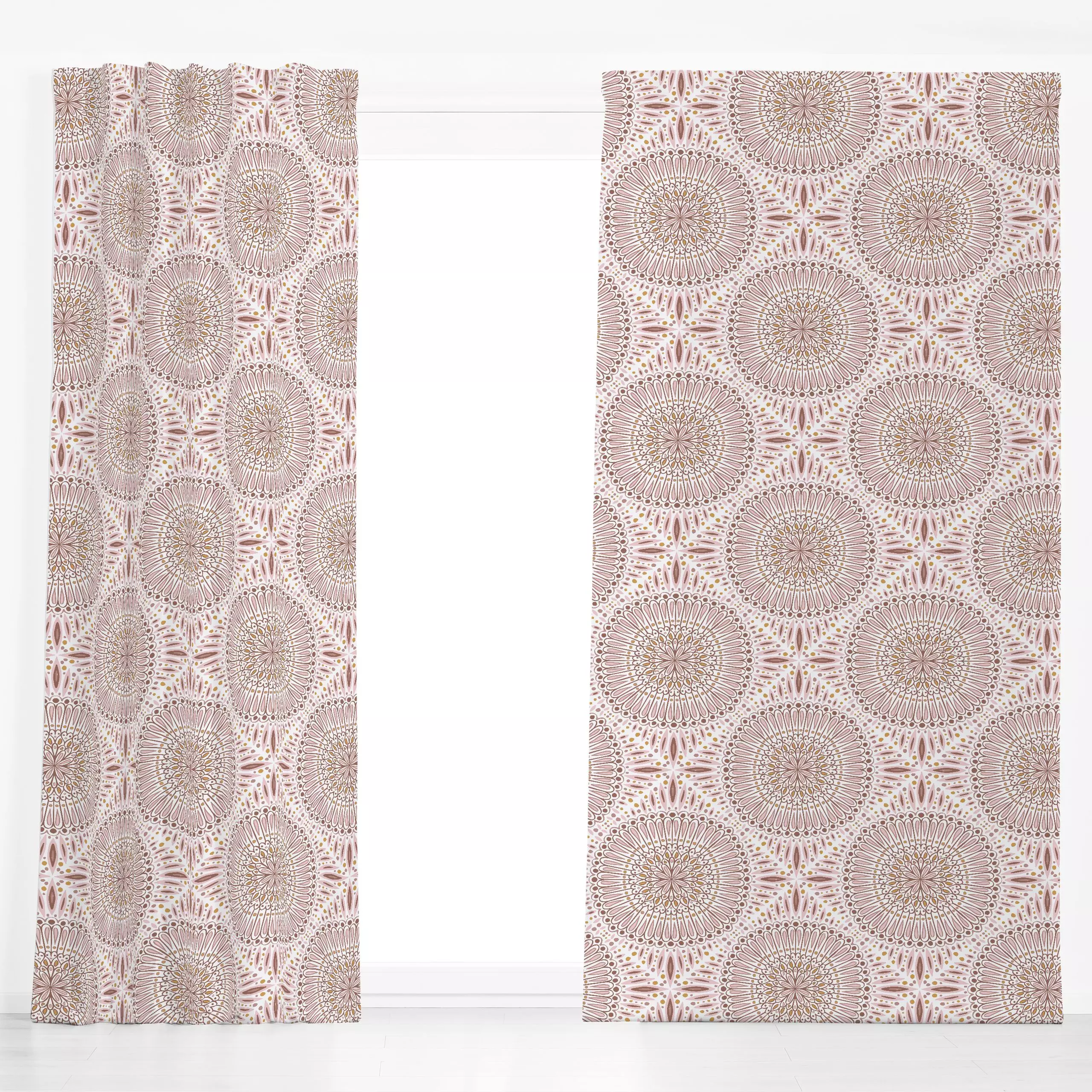 Dekovorhang Mandala rosa braun - Symbole & Muster - von „Kathrin Woo"; boho, Muster, rosa, Geometrisch, Hygge, modern, manda...
