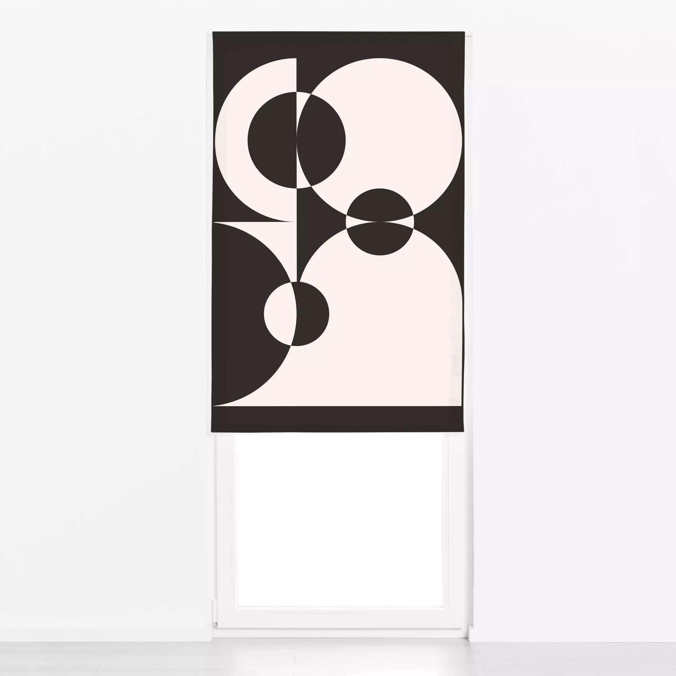 Raffrollo Geomeform 10 black and white - Symbole & Muster - von „BOUDOIR BOBO"; abstrakt, Geometrisch, beige, formen, Form, ...