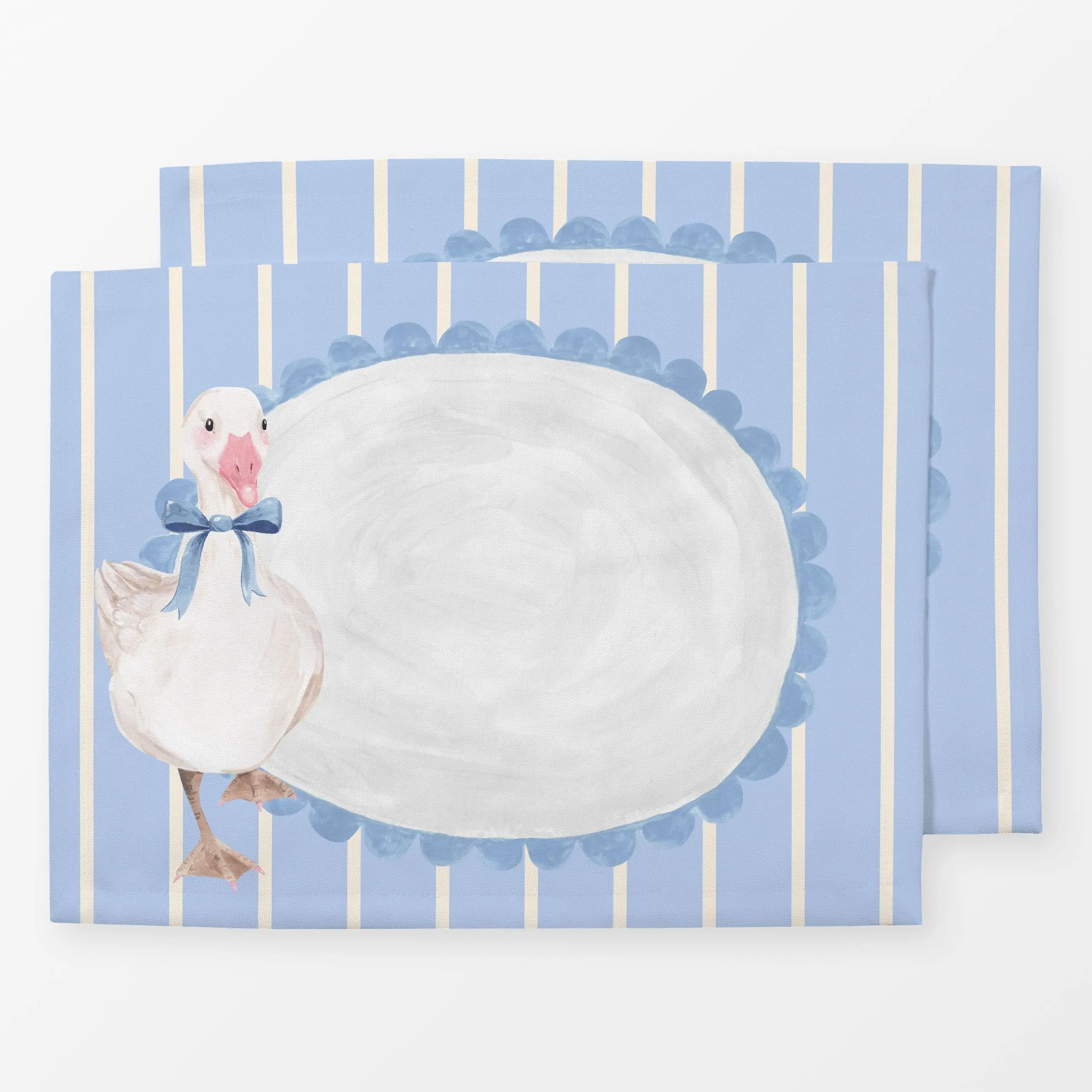 Tischset Gans gestreift blau - Frühling, Sommer, Tiere - von „Katrin Graff"; Garten, Gans, Kinderzimmer, landhaus, schleife,...