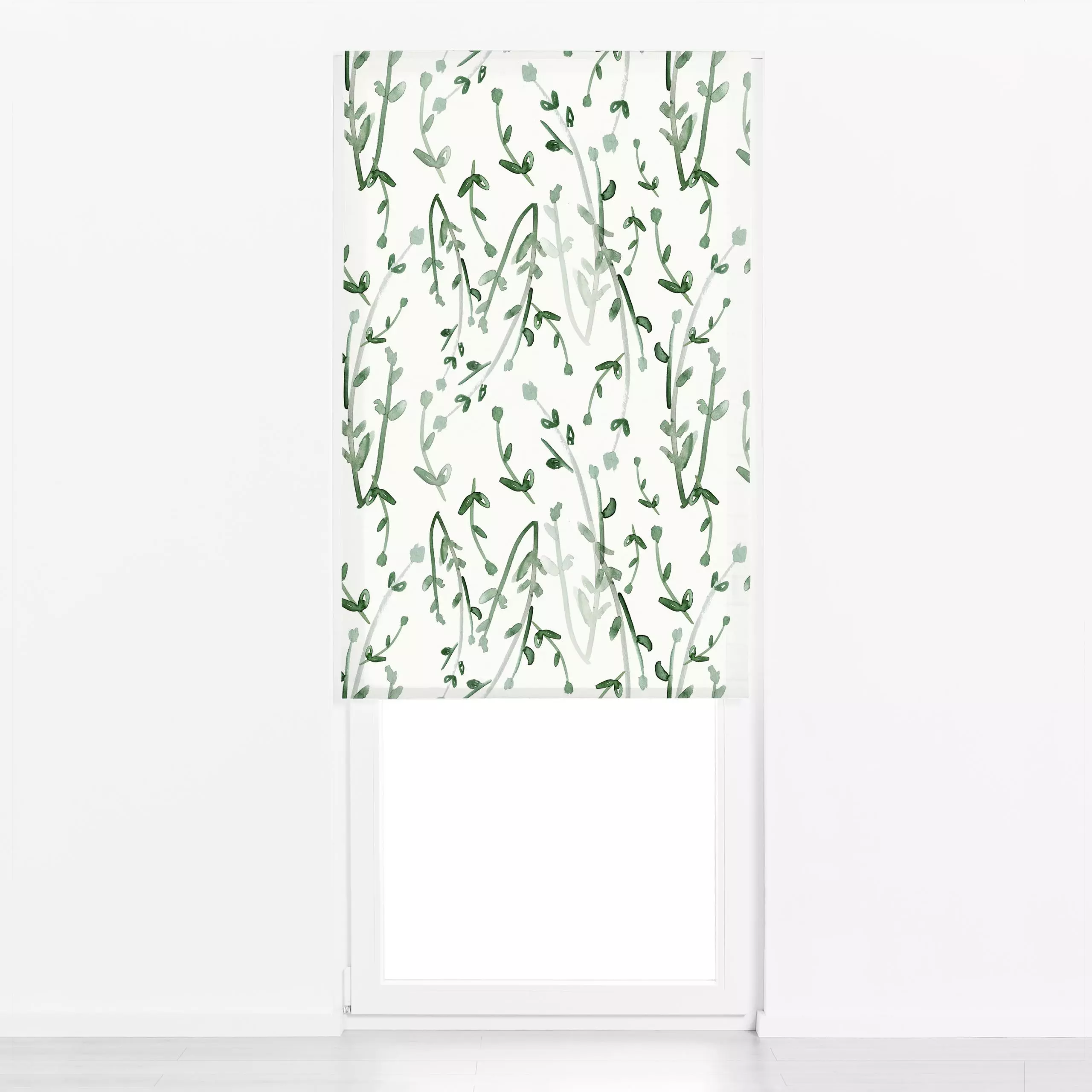 Raffrollo Aquarell grün 1 - Blumen & Florales - von „Carla Schwolow"; Muster, Pflanzen, Botanical, floral, Rankpflanzen, gru...